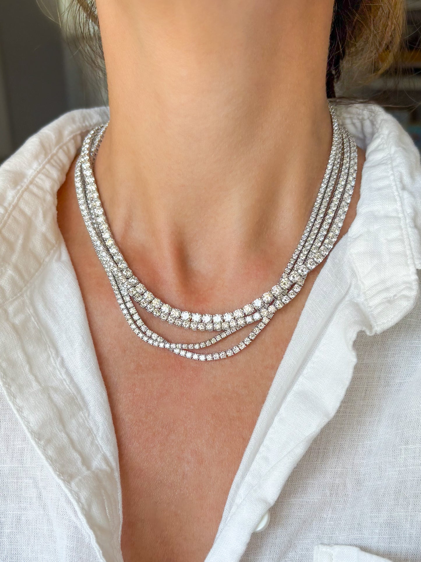 Lab Grown Diamond 14k White Gold 16 Inch Tennis Necklaces - Four Sizes