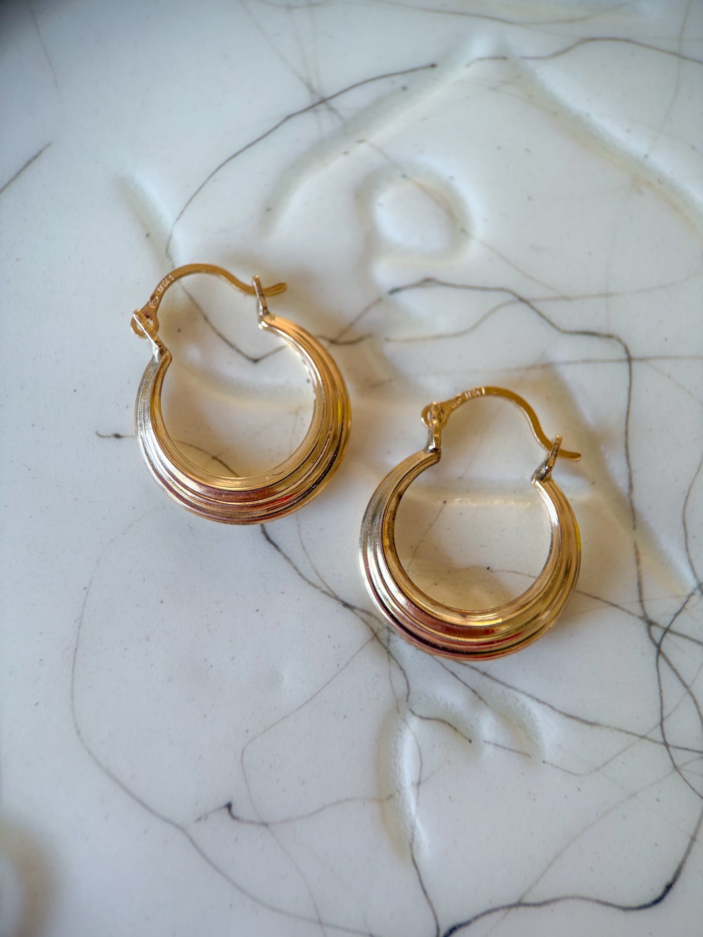 Vintage Layered 10k Yellow Gold Small Hoop Earrings