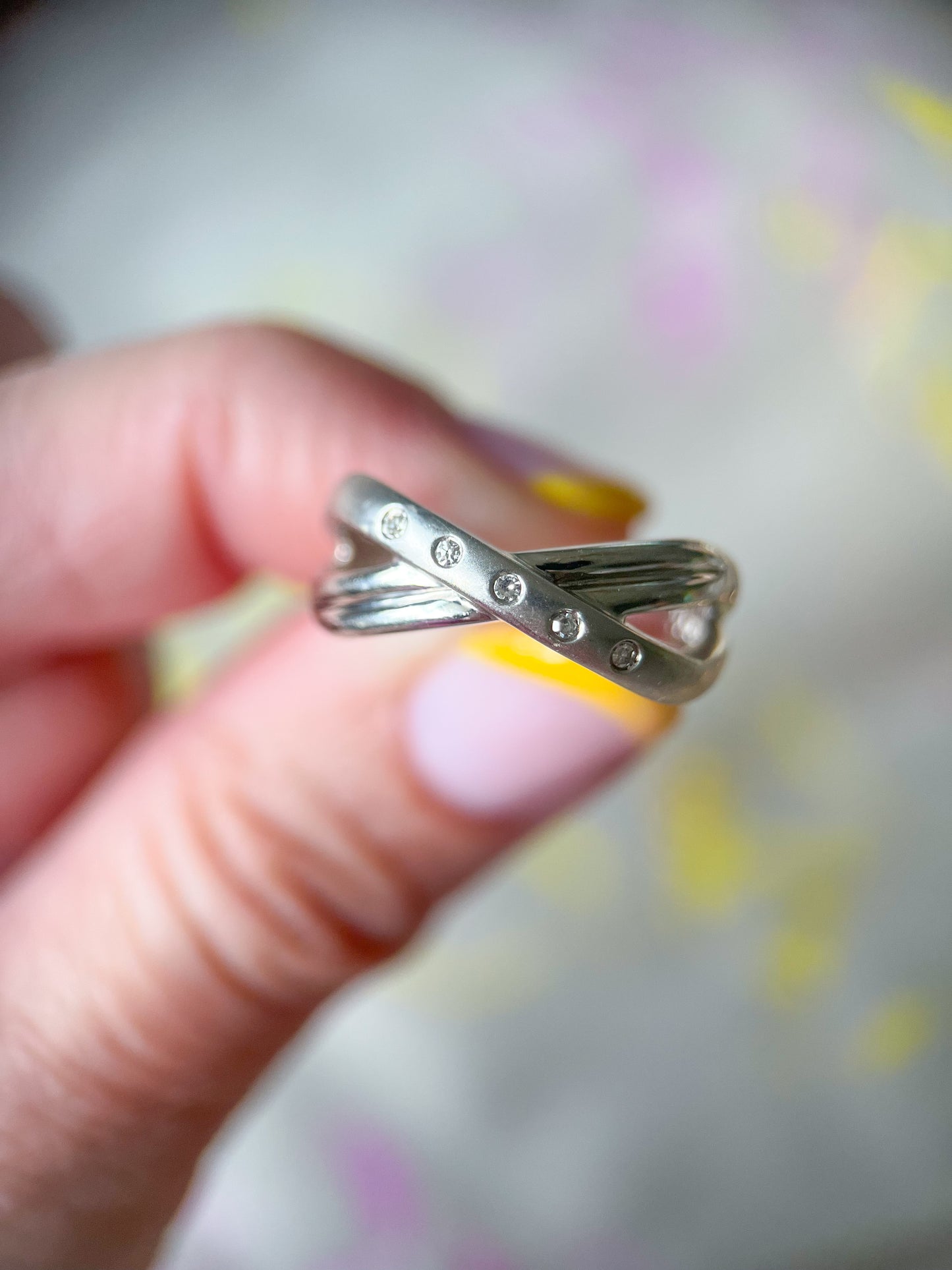 Vintage X Natural Diamond 14k White Gold Ring