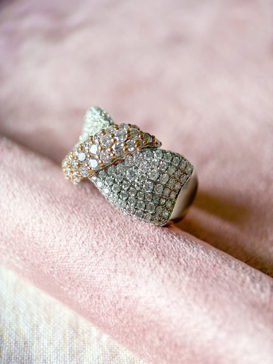 Natural Diamond Ribbon 14k White and Rose Gold Statement Ring