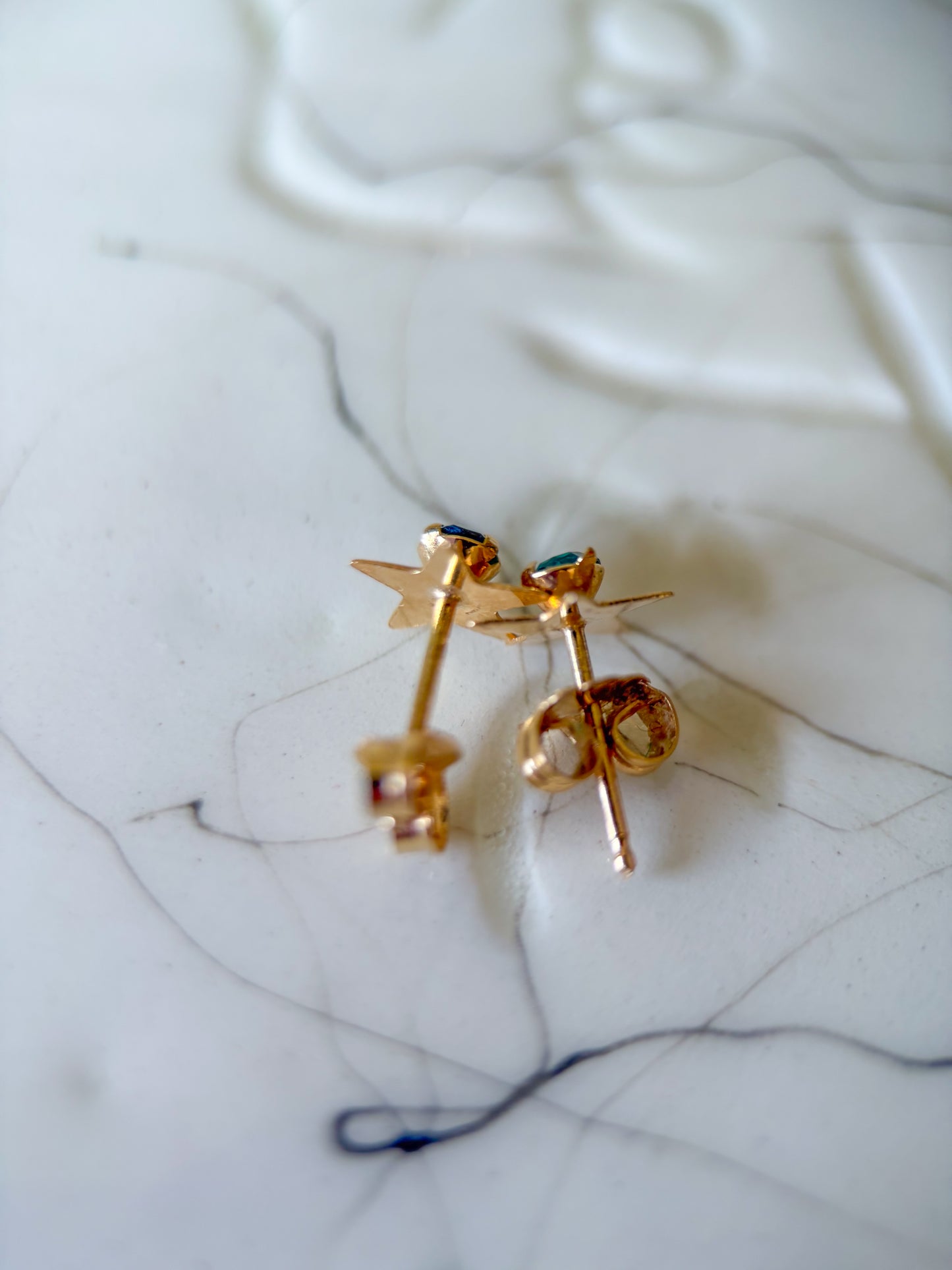 Vintage Star with Turquoise Stones 14k Yellow Gold Stud Earrings