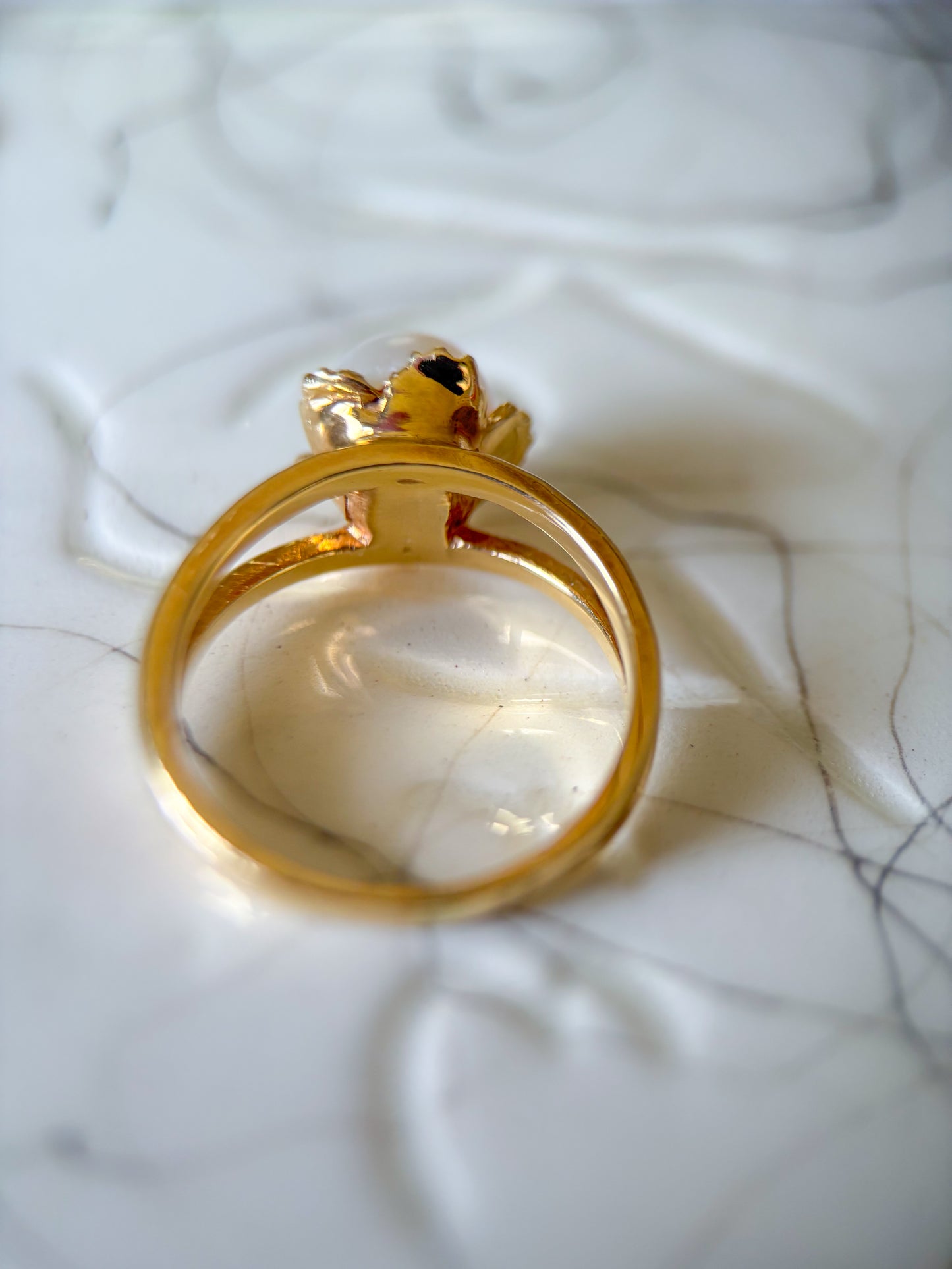 Vintage Natural Pearl 14k Yellow Gold Double Shank Ring