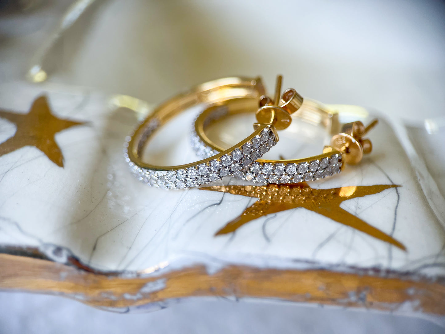 Natural Diamond 14k Yellow Gold Hoop Earrings