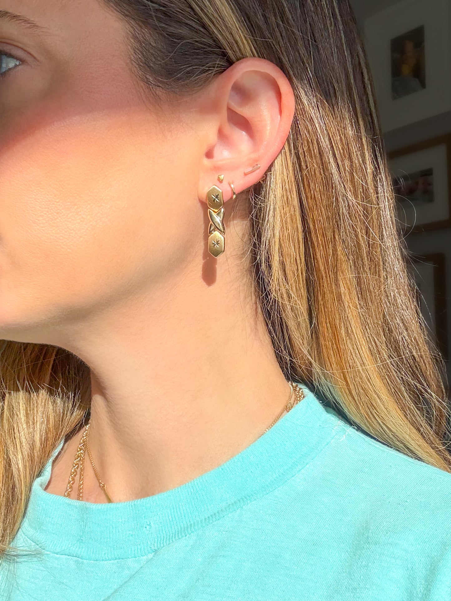 Vintage XOXO Drop 14k Yellow Gold Stud Earrings