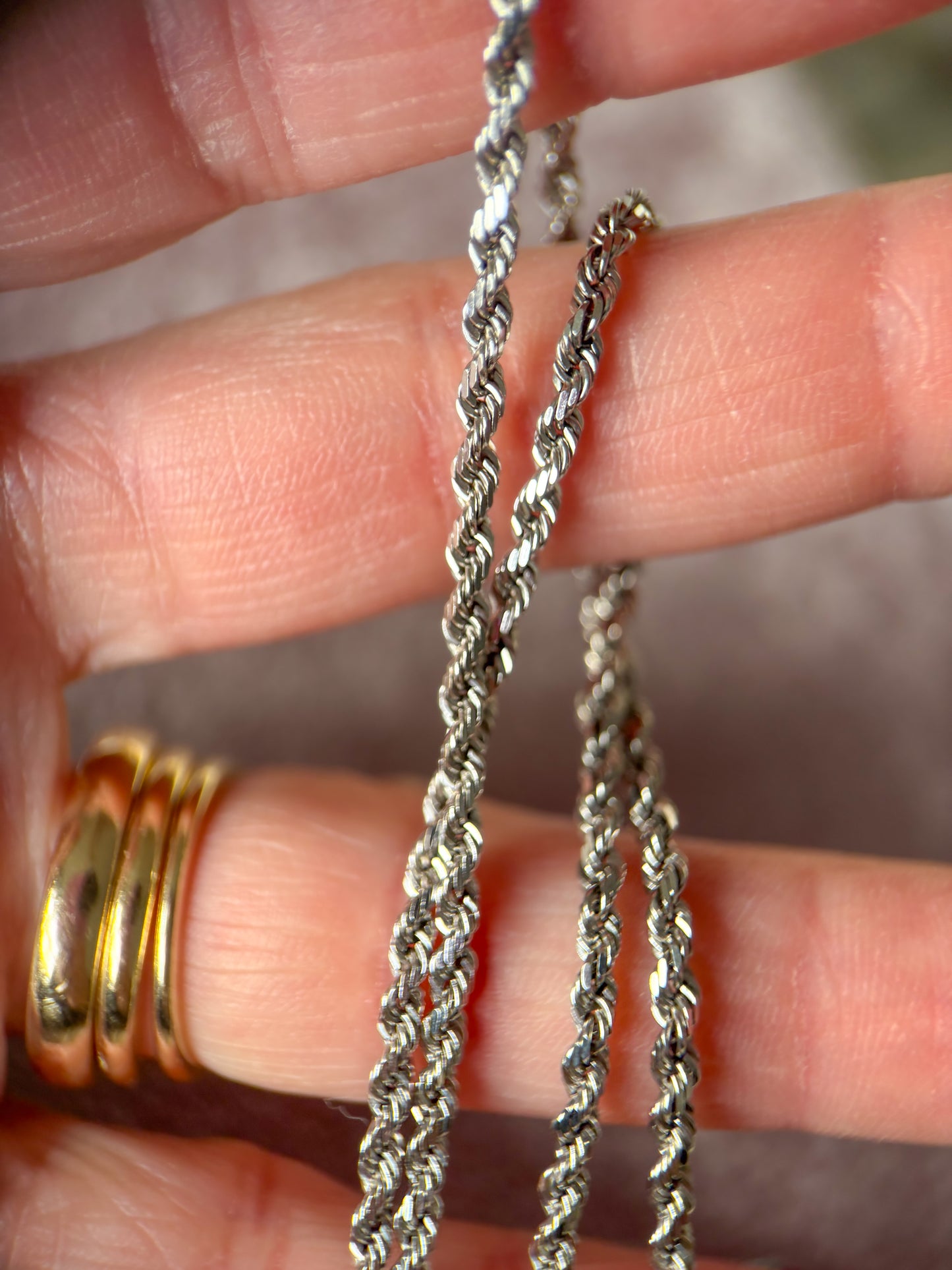 Vintage 14k White Gold 20 Inch Rope Chain