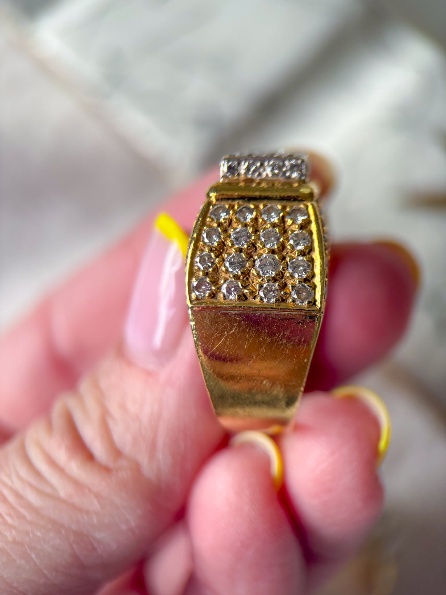 Vintage 18k Yellow Gold Natural Diamond Statement Ring, Circa 1960s