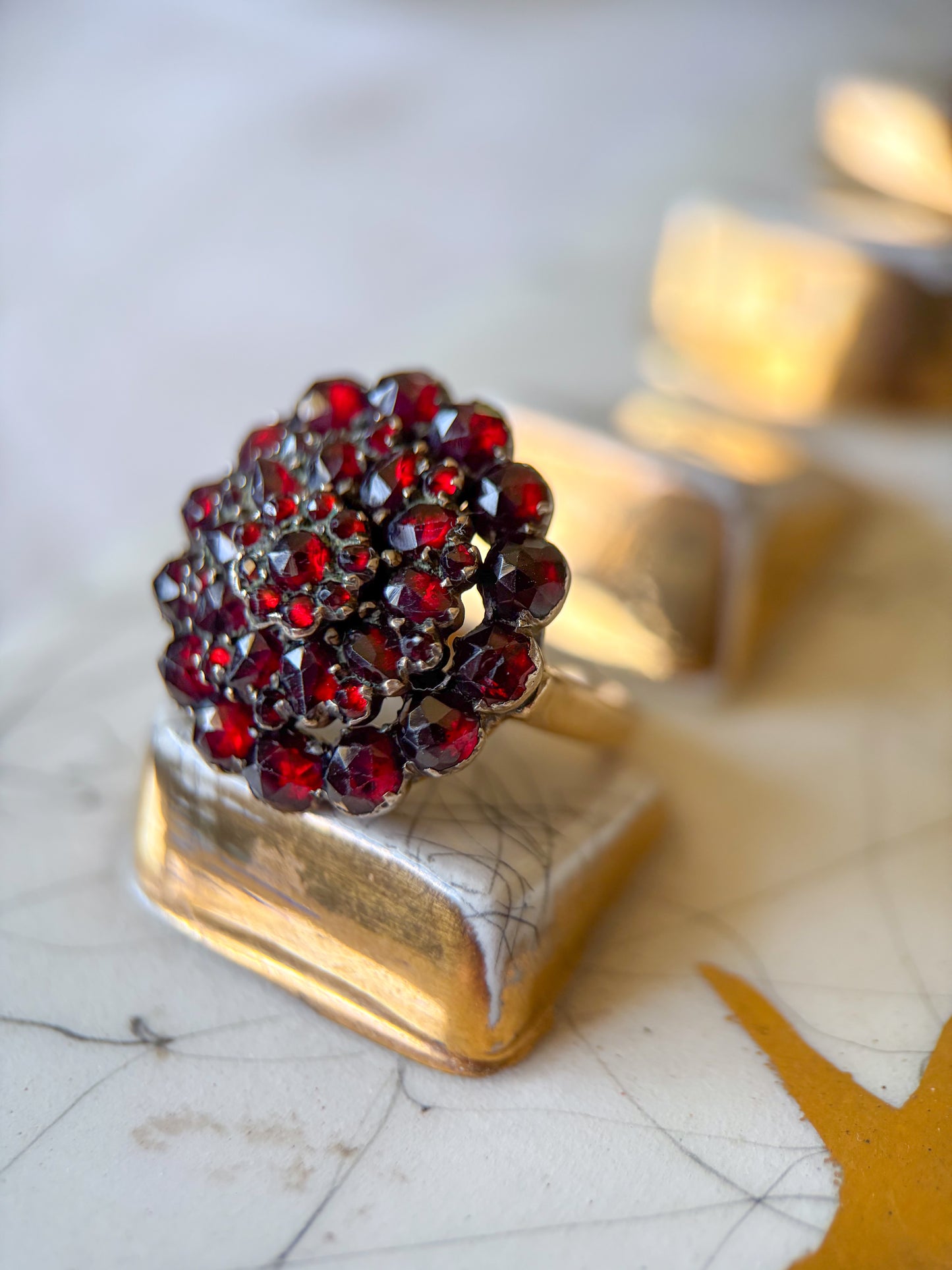 Vintage Natural Garnet 14k Yellow Gold Statement Ring