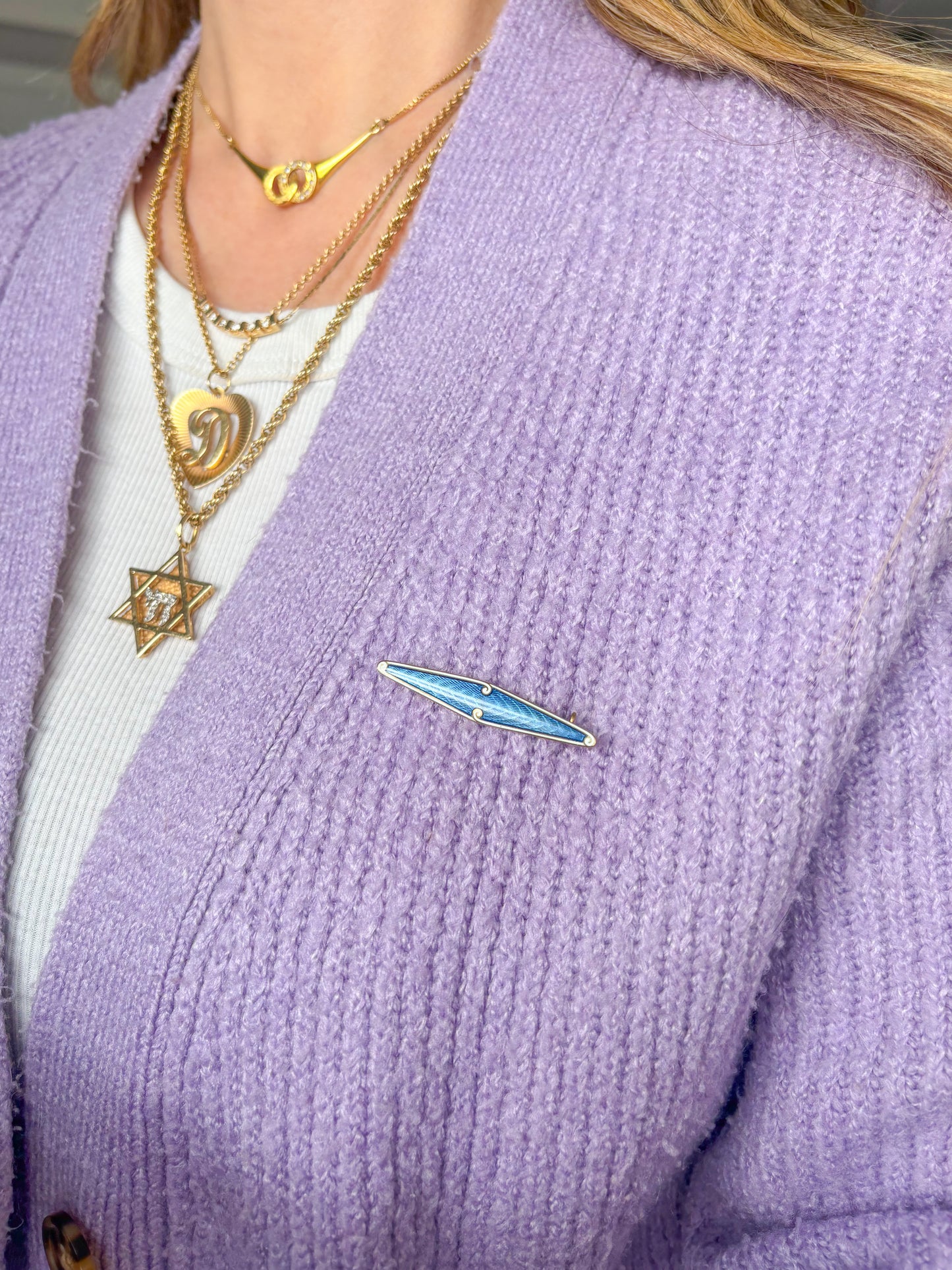 Vintage Guilloche Enamel 14k Yellow Gold Pin, Circa 1960s