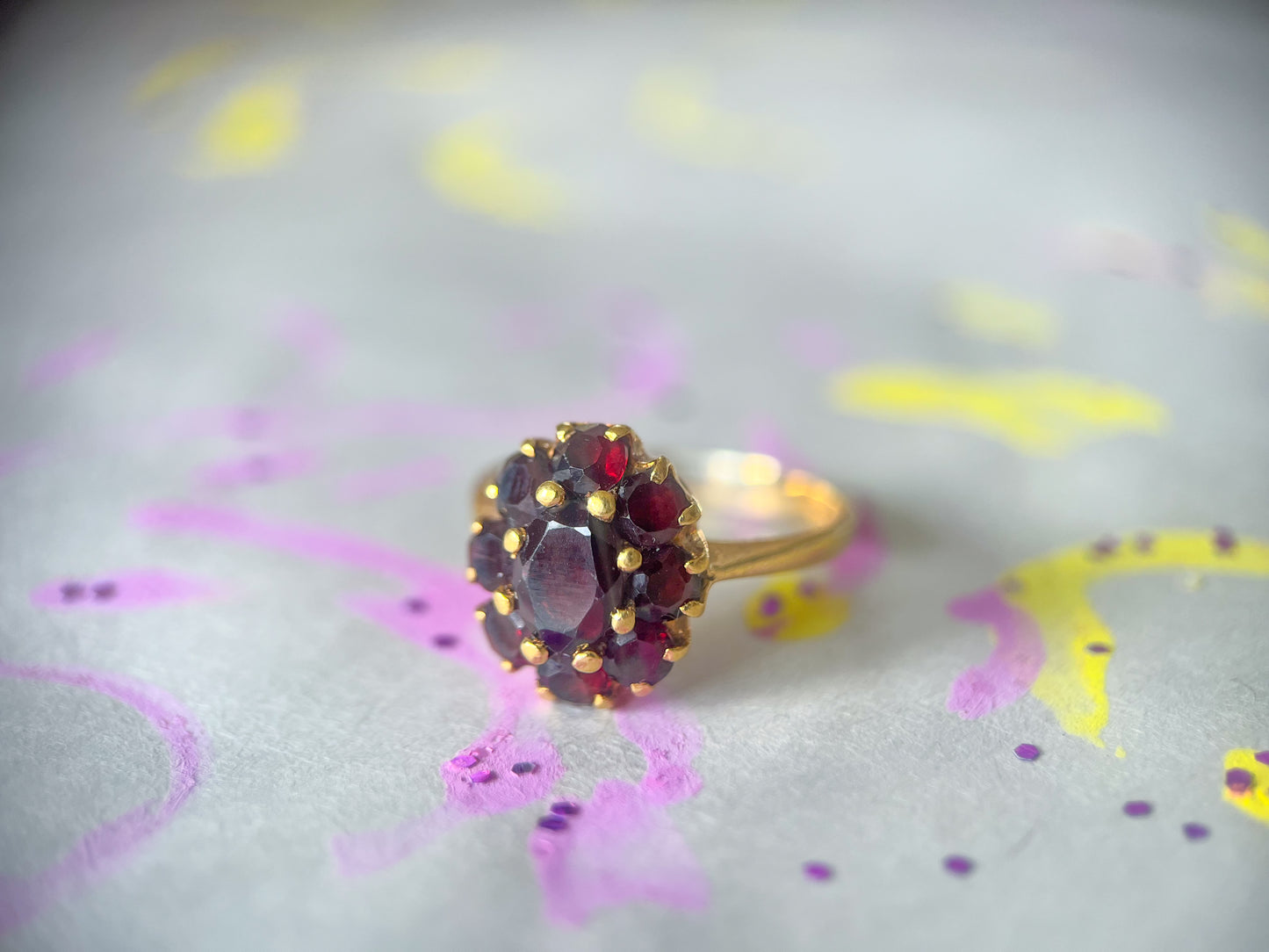 Vintage Natural Garnet 18k Yellow Gold Statement Ring