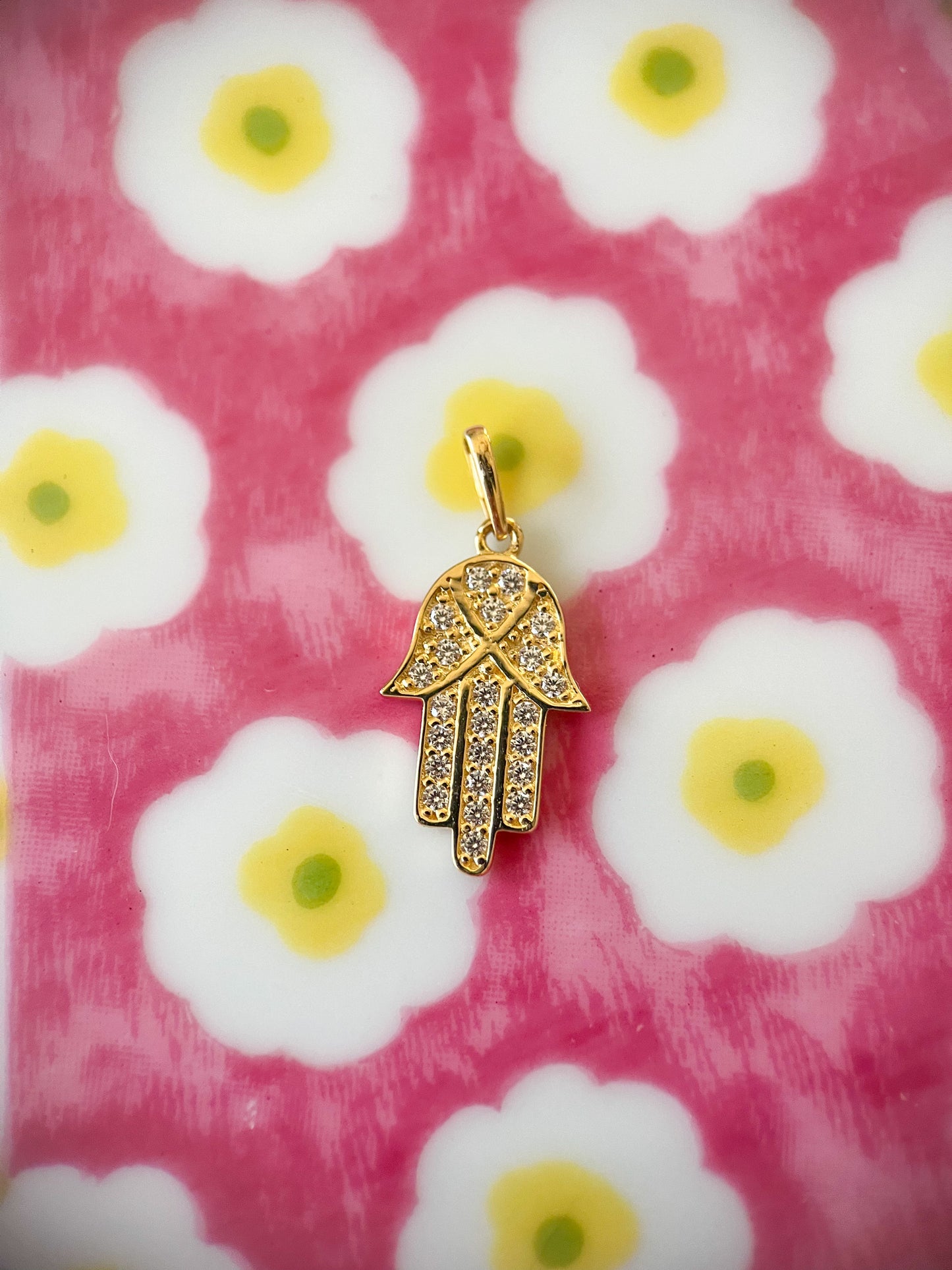 Two Sizes - Hamsa Charms with CZs 14k Yellow Gold Charms