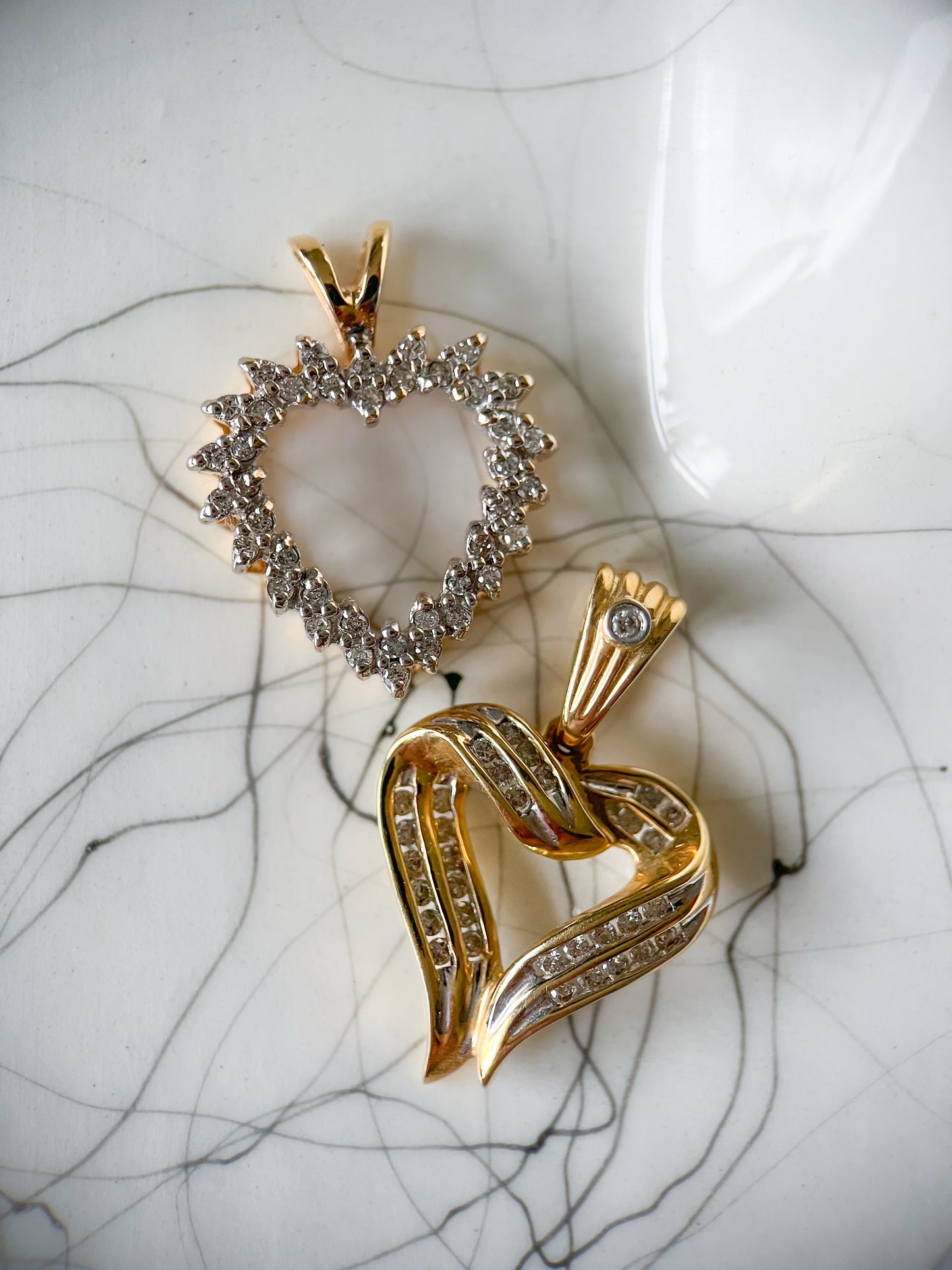 Vintage Natural Diamond Twist 14k Yellow Gold Heart Charm