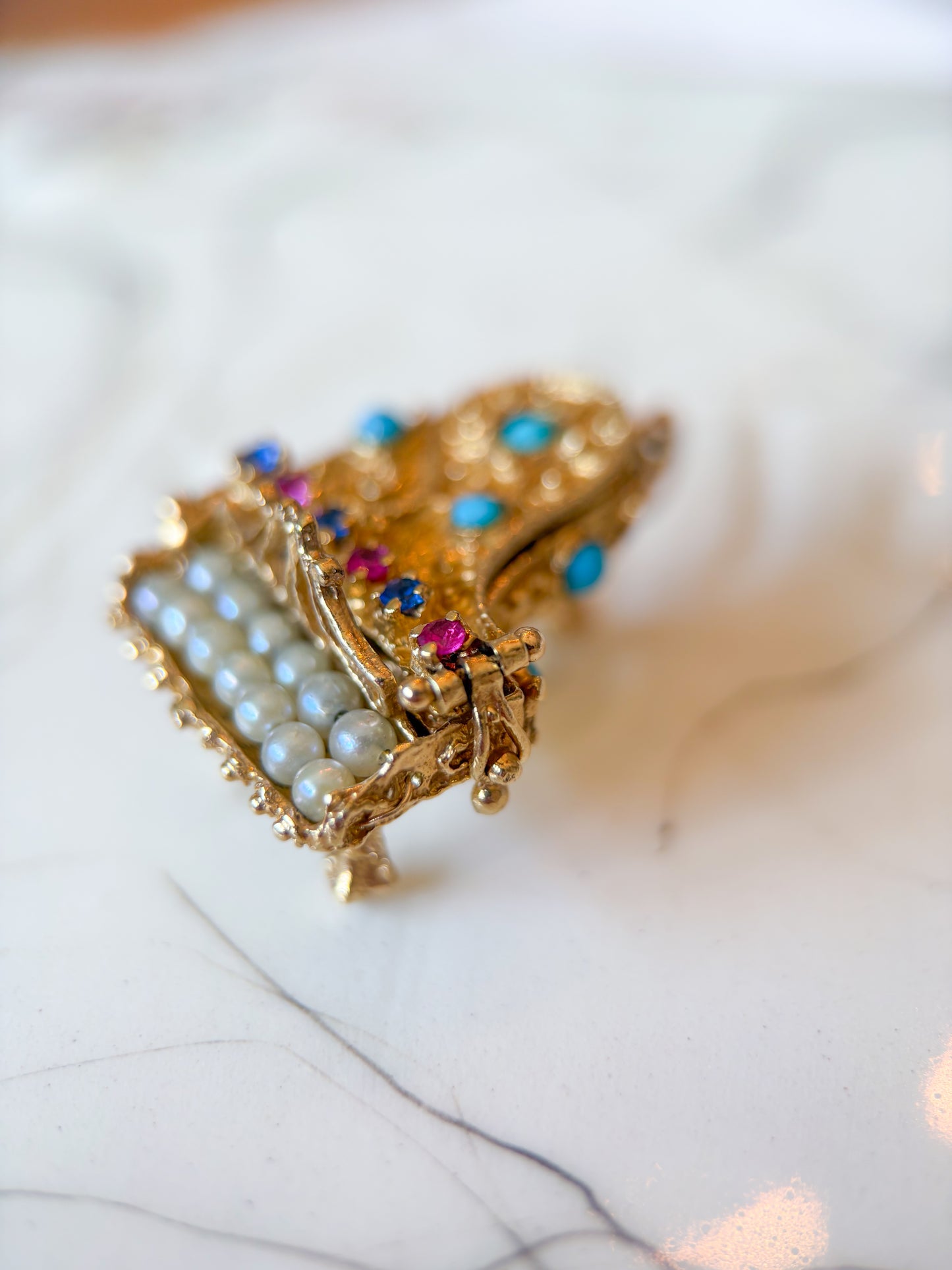 Vintage Grand Piano Charm - Ruby, Sapphire, Pearl, Turquoise and 14k Yellow Gold, circa 1950s