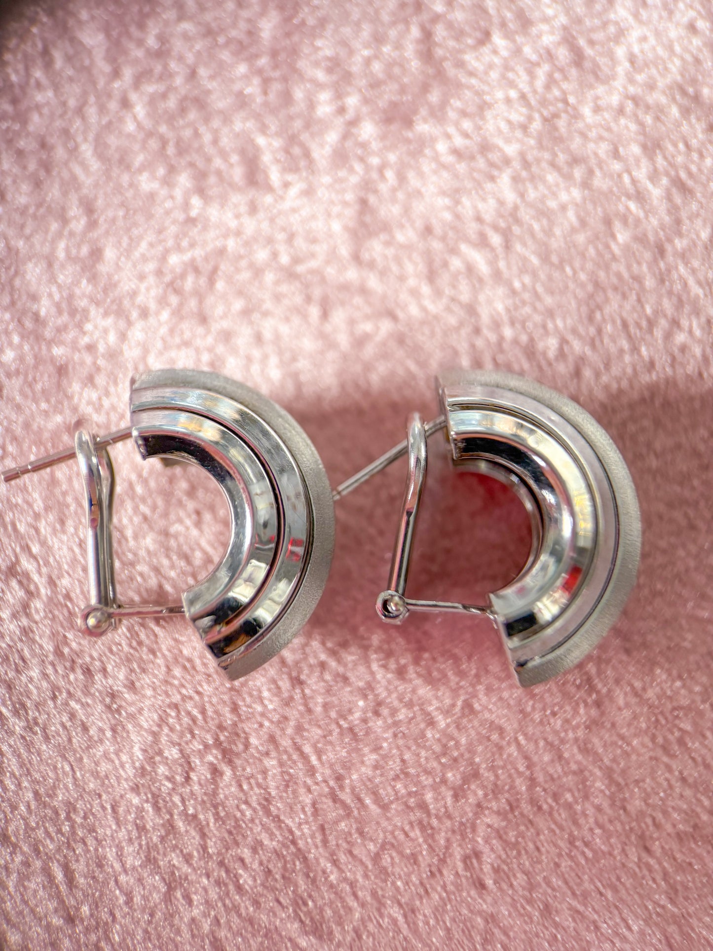 Vintage Chunky 14k White Gold Half Hoop Earrings