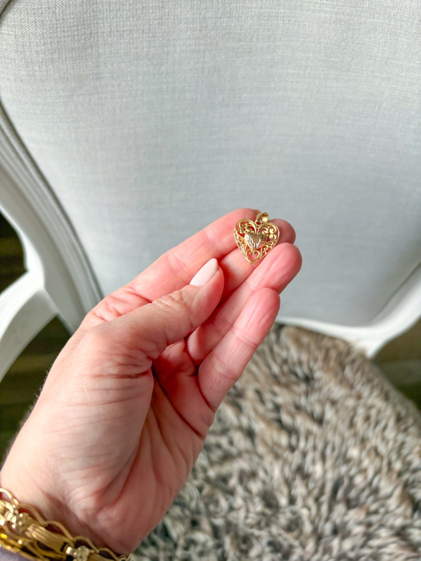 Vintage Heart 14k Yellow and Rose Gold Charm