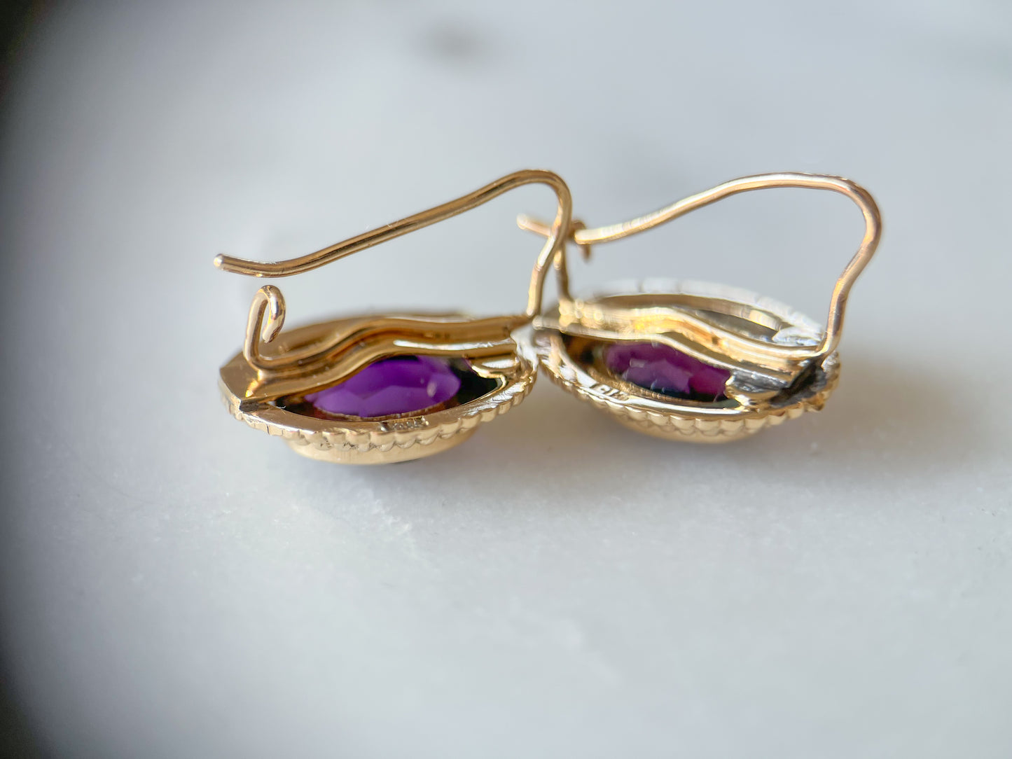 Vintage Natural Oval Amethyst 14k Yellow Gold Earrings, circa 1980s