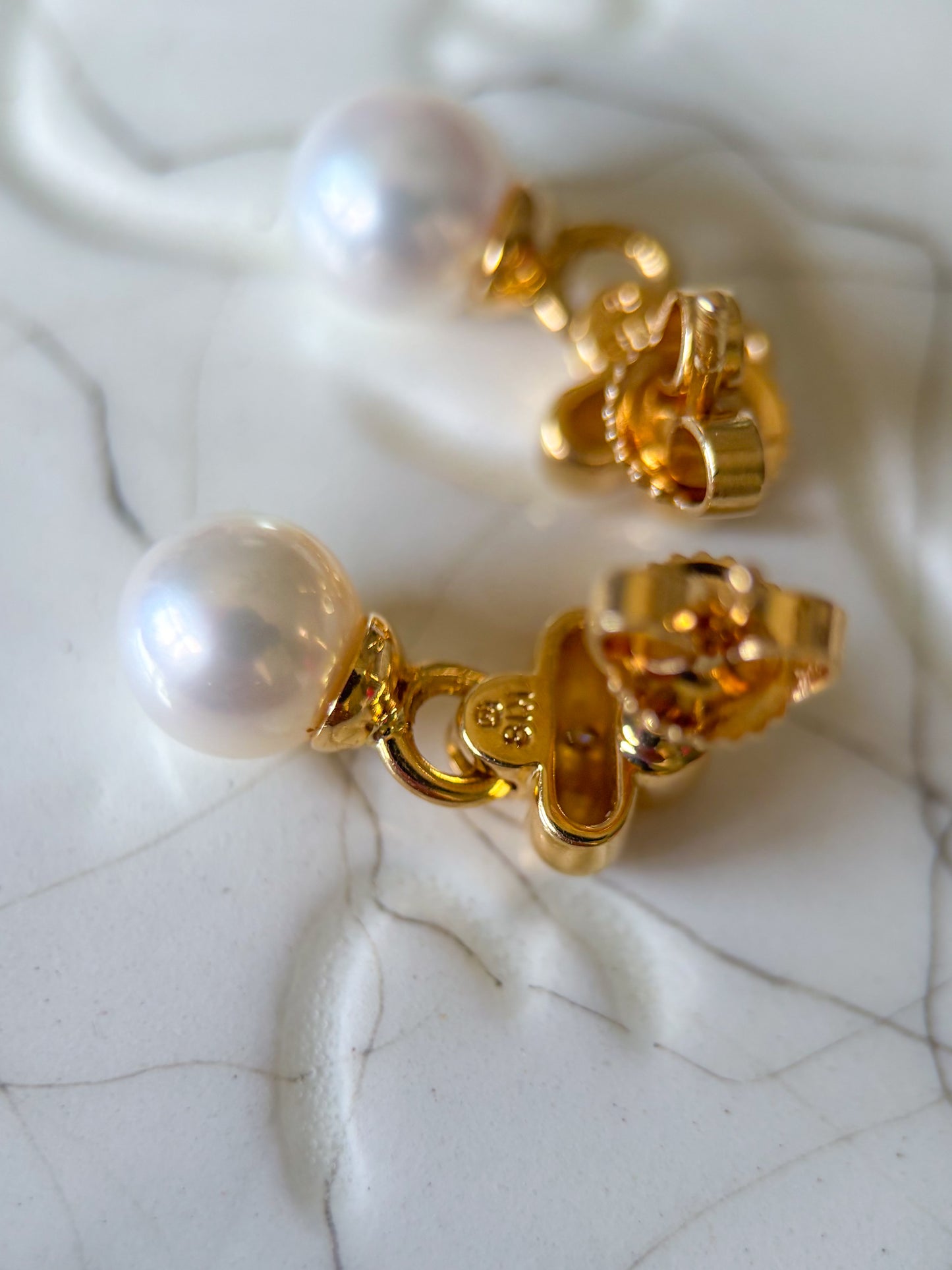 Vintage Natural Diamond and Pearl 18k Yellow Gold Drop Earrings