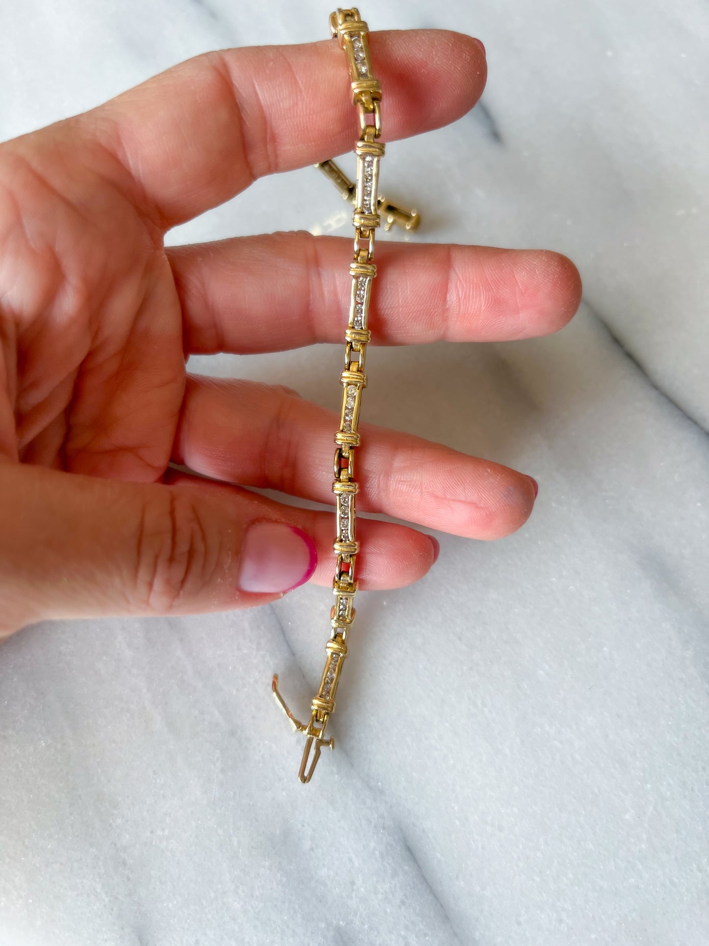 Vintage Natural Diamond 14k Yellow Gold 8 Inch Bracelet