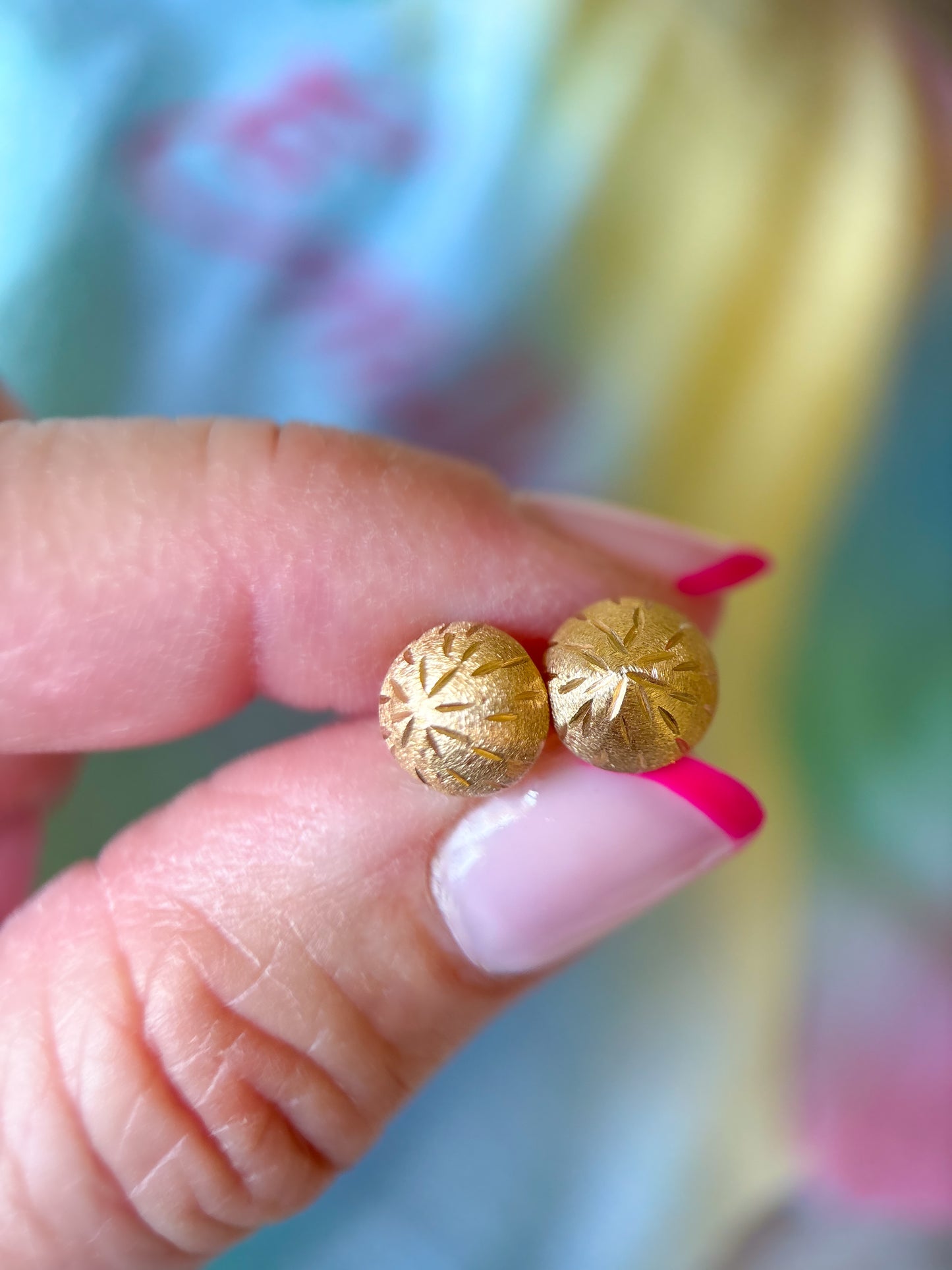 Vintage Matte Dome 14k Yellow Gold Stud Earrings