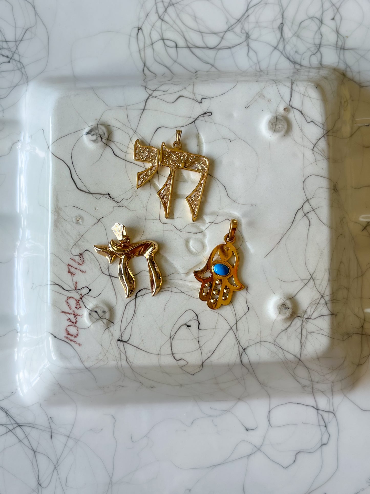 Vintage Hamsa with Turquoise 18k Yellow Gold Charm