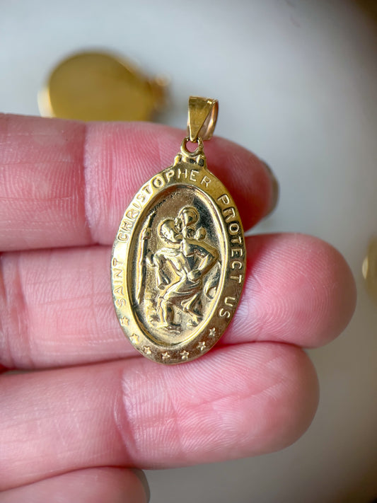 Saint Christopher 10k Yellow Gold Oval Charm