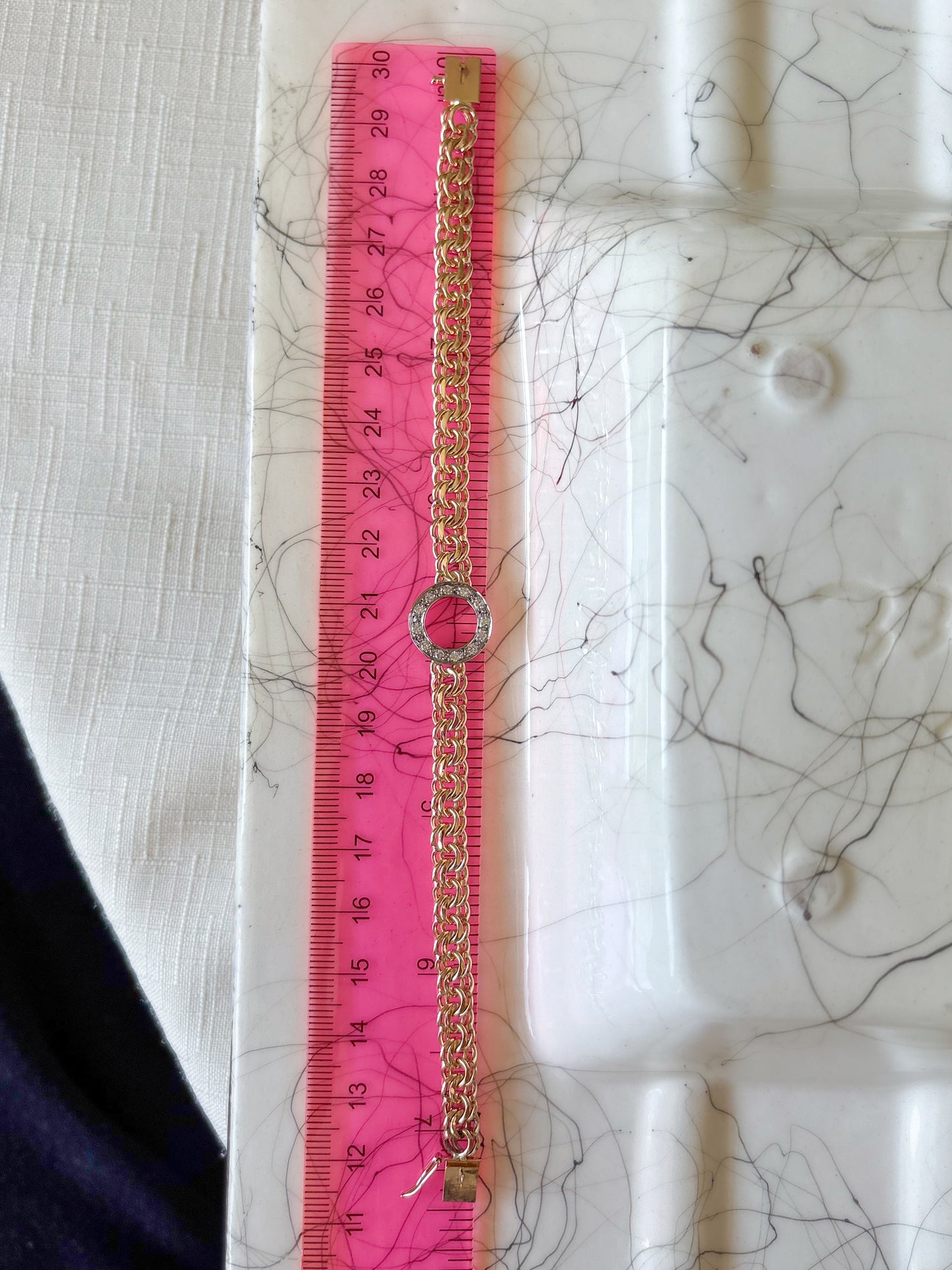 Vintage Natural Diamond 14k Yellow Gold 7 Inch Bracelet