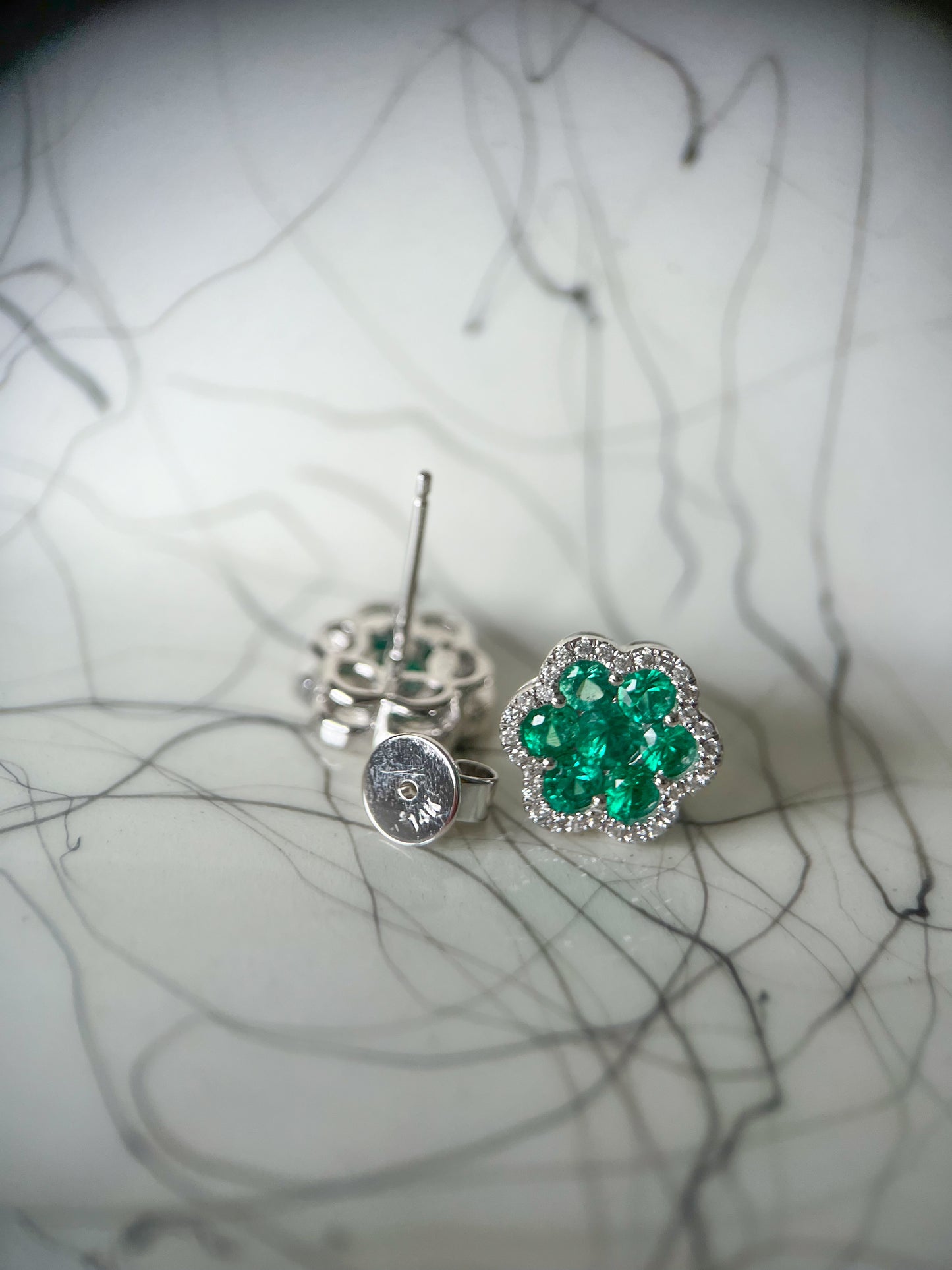 Natural Ruby, Sapphire, Emerald and Diamond 14k White Gold Stud Earrings