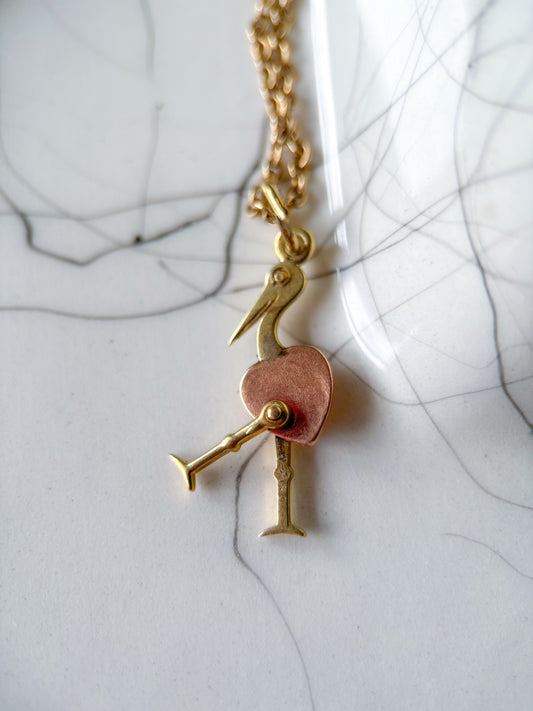 Vintage Mini Stork 14k Yellow and Rose Gold Charm