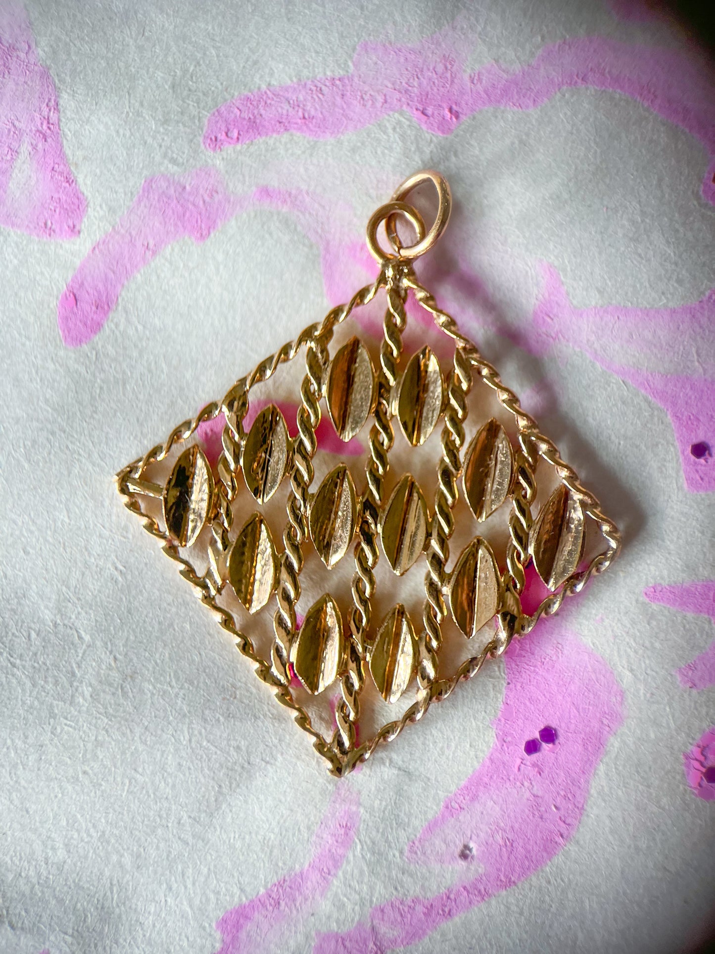 Vintage Large Square Open Rope 10k Yellow Gold Charm