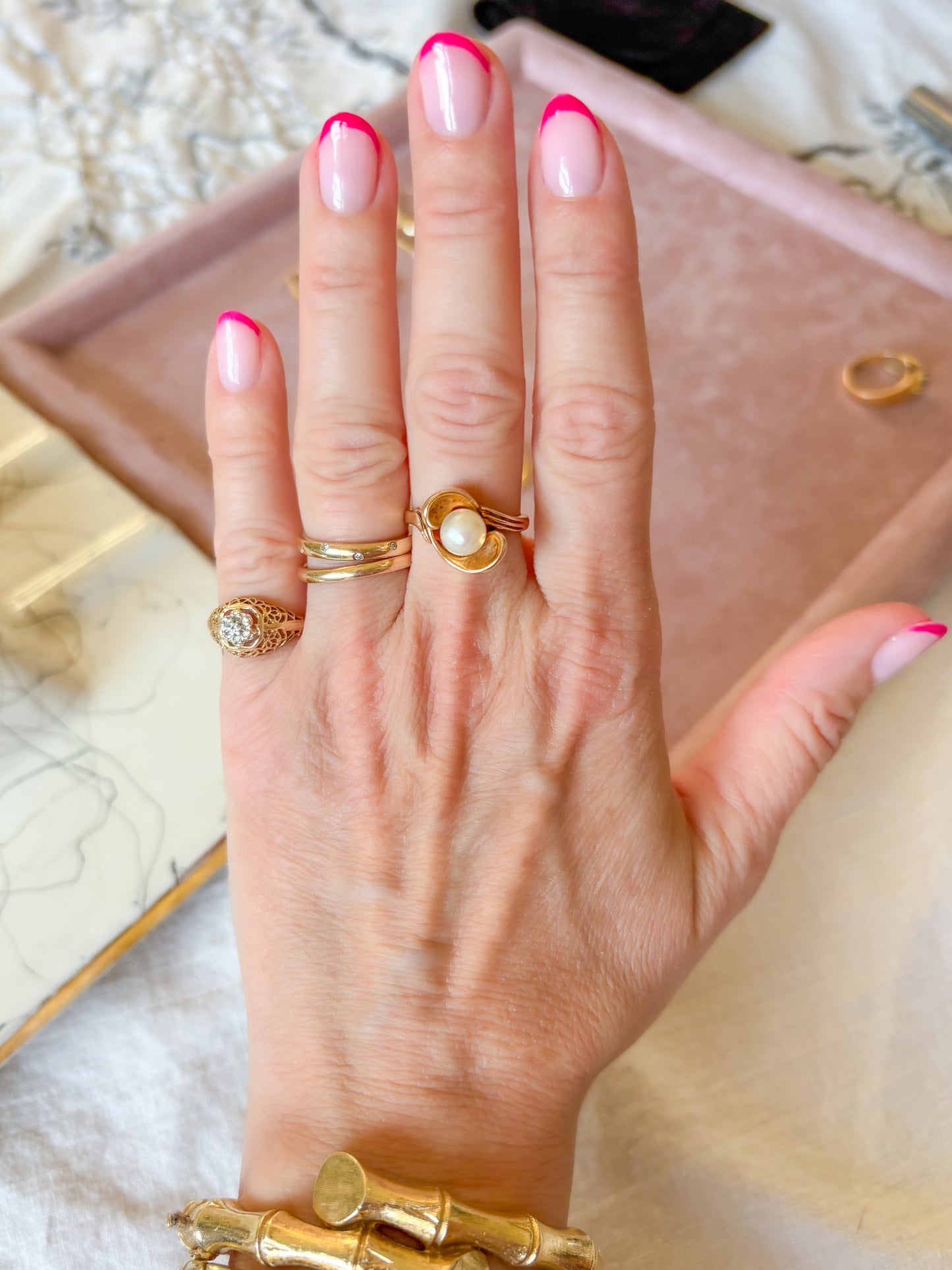 Vintage Natural Pearl 10k Yellow Gold Cocktail Ring