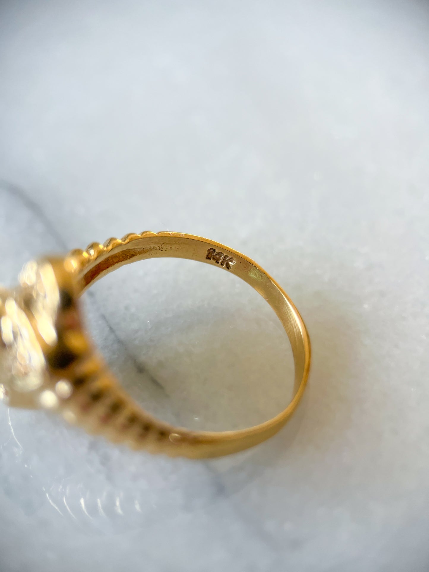 Vintage Natural Emerald and Diamond 14k Yellow Gold Ring