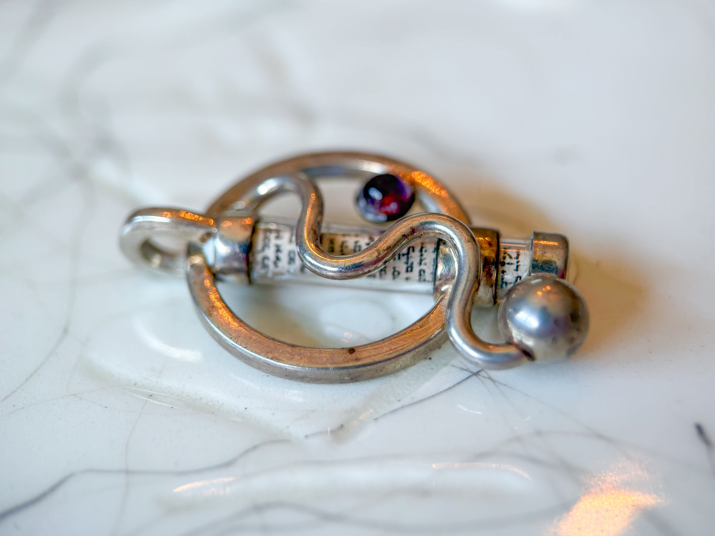 Vintage Mezuzah with Amethyst Sterling Silver Charm