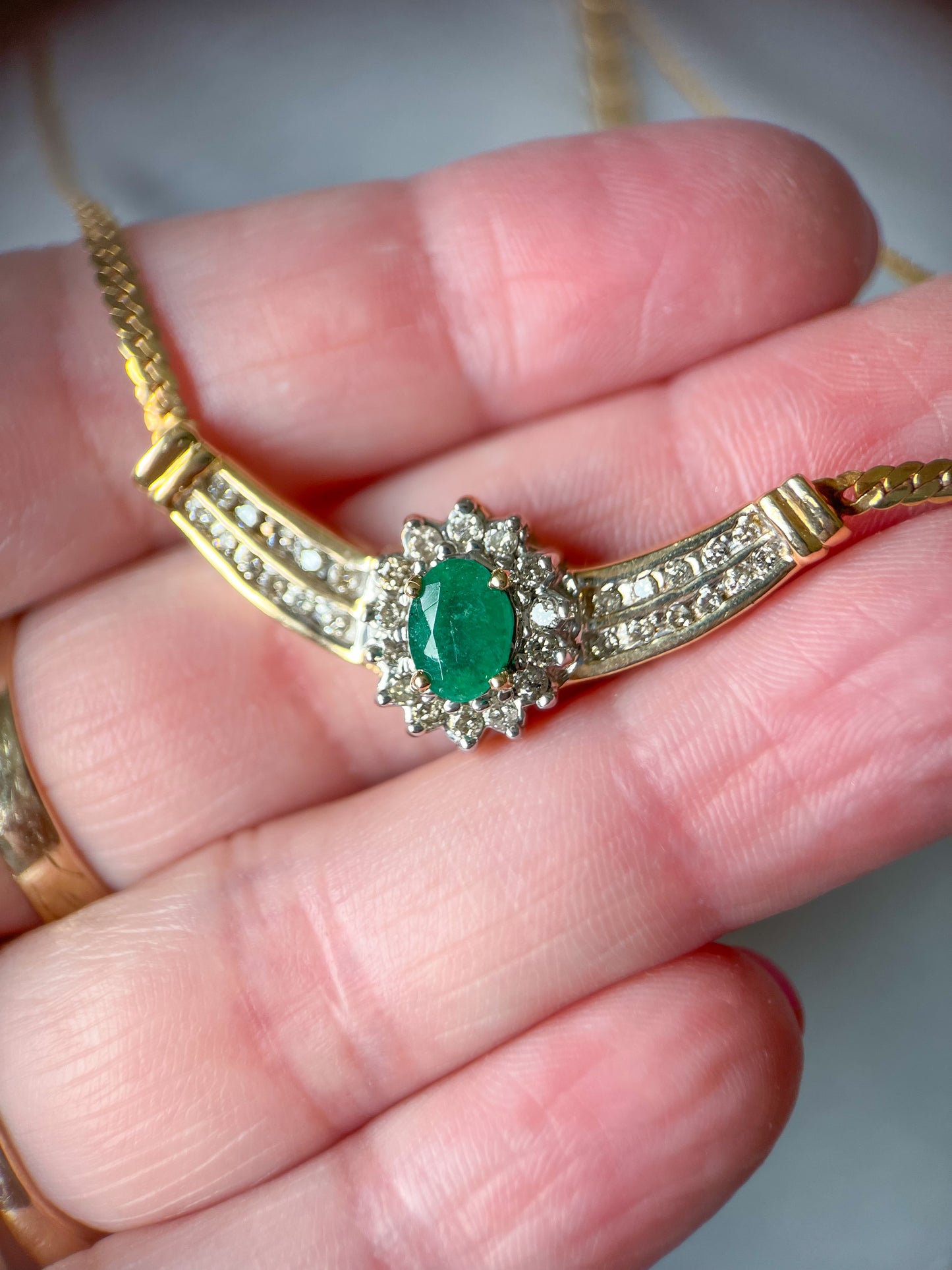 Vintage Natural Diamond, Emerald and Sapphire Pendant 14k Yellow Gold Necklaces