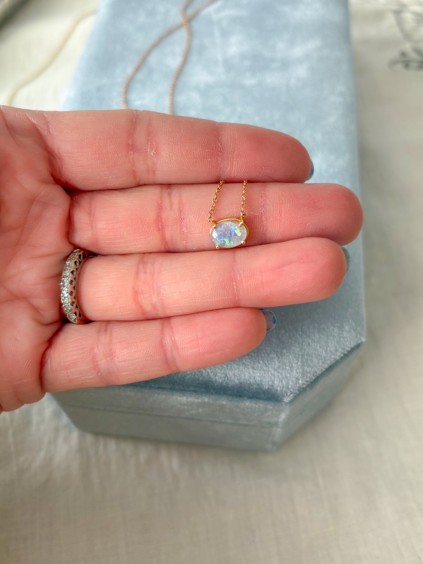 Vintage Opal 14k Yellow Gold Charm and 16 Inch Chain