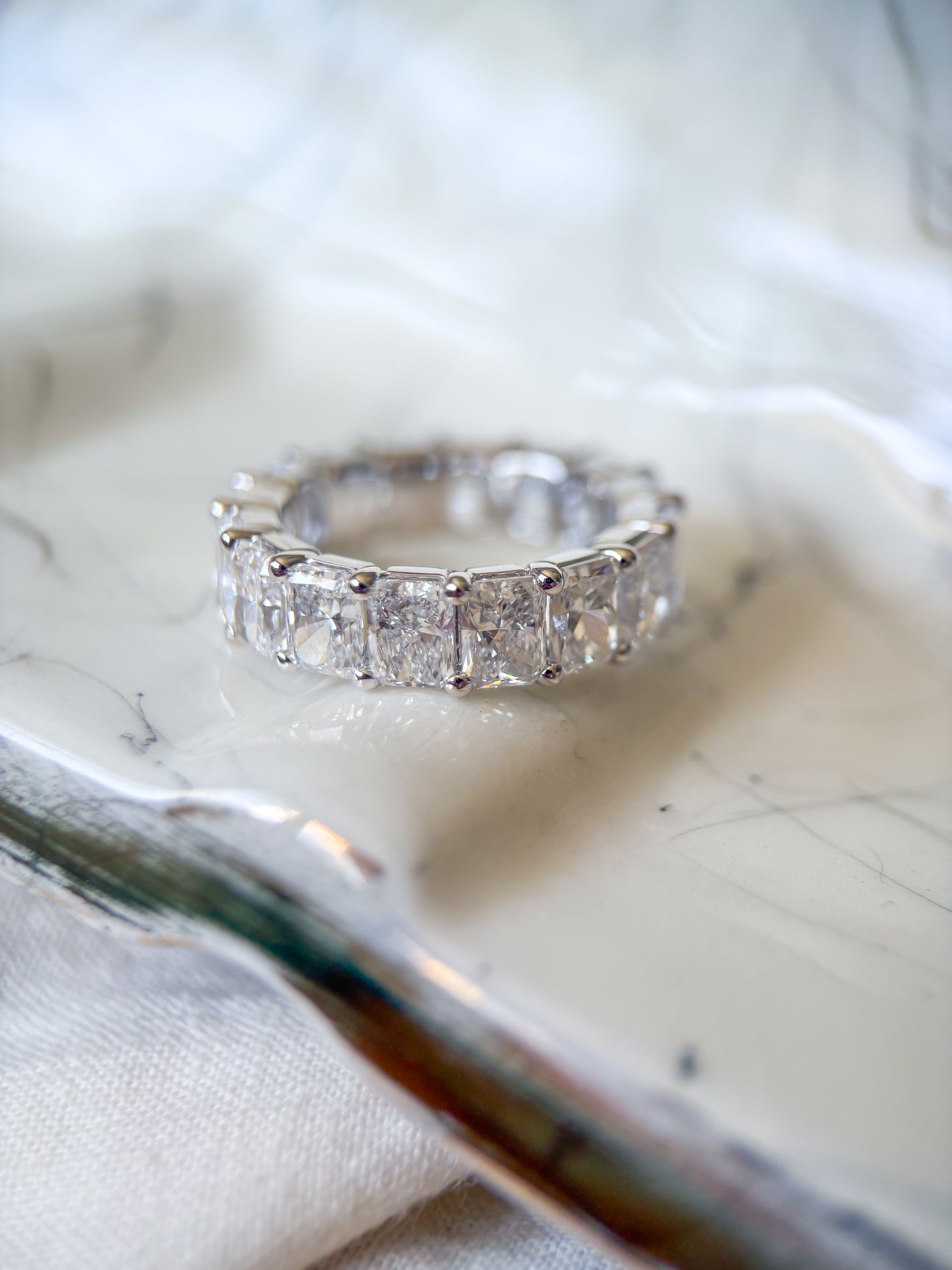 Lab Grown Diamond 14k White Gold Radiant Cut 8 Carats Eternity Band