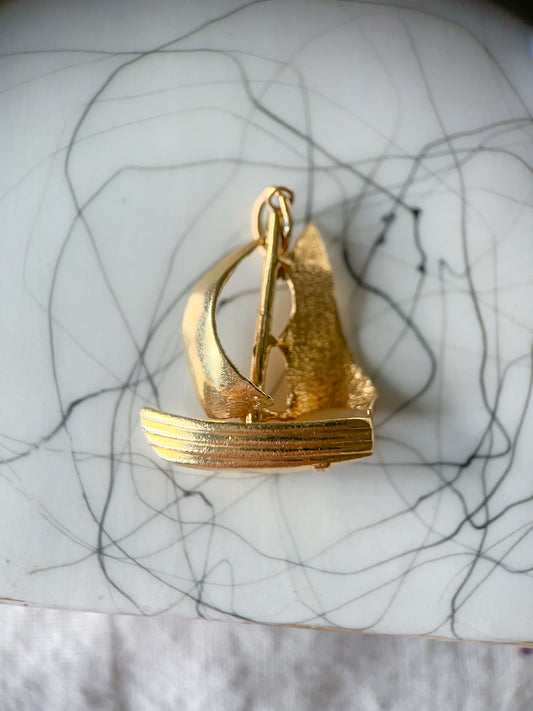 Vintage Sail Boat 14k Yellow Gold Charm, circa 1950s