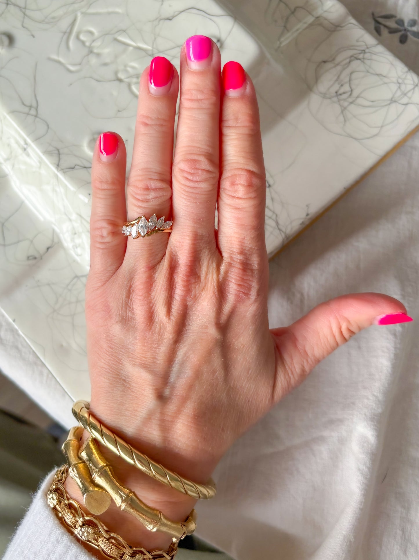 Vintage Marquise Shaped CZ 14k Yellow Gold Ring