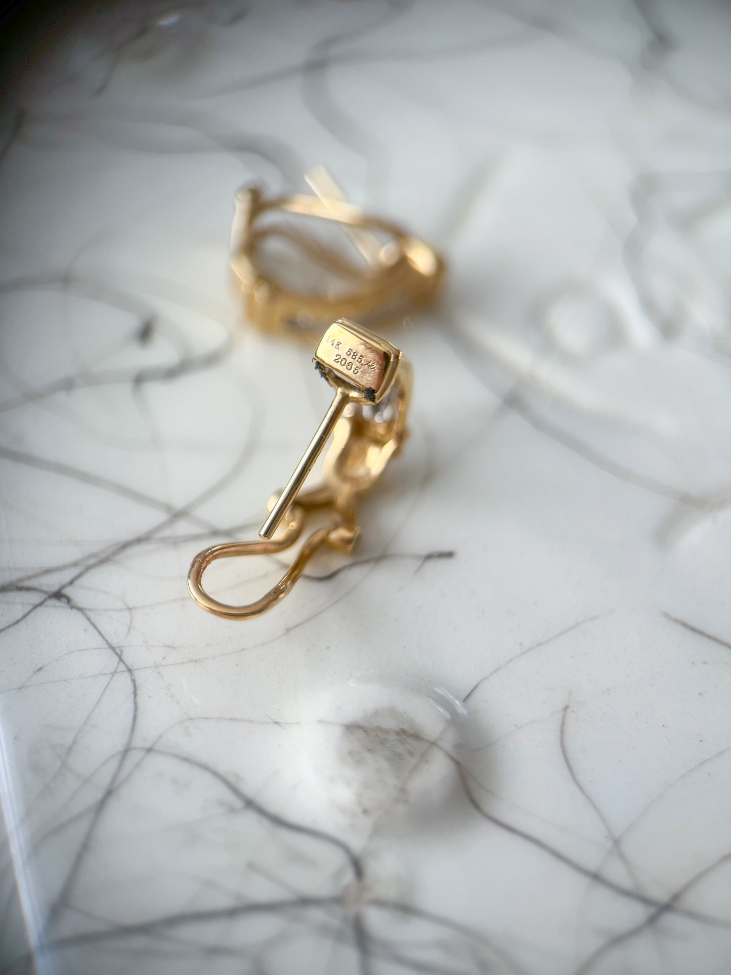 Natural Diamond 14k Yellow Gold Half Hoop Earrings