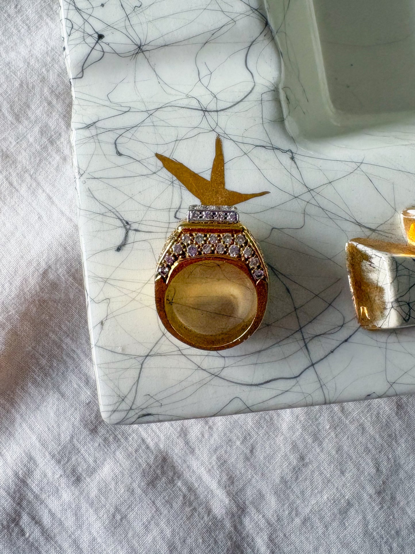 Vintage 18k Yellow Gold Natural Diamond Statement Ring, Circa 1960s