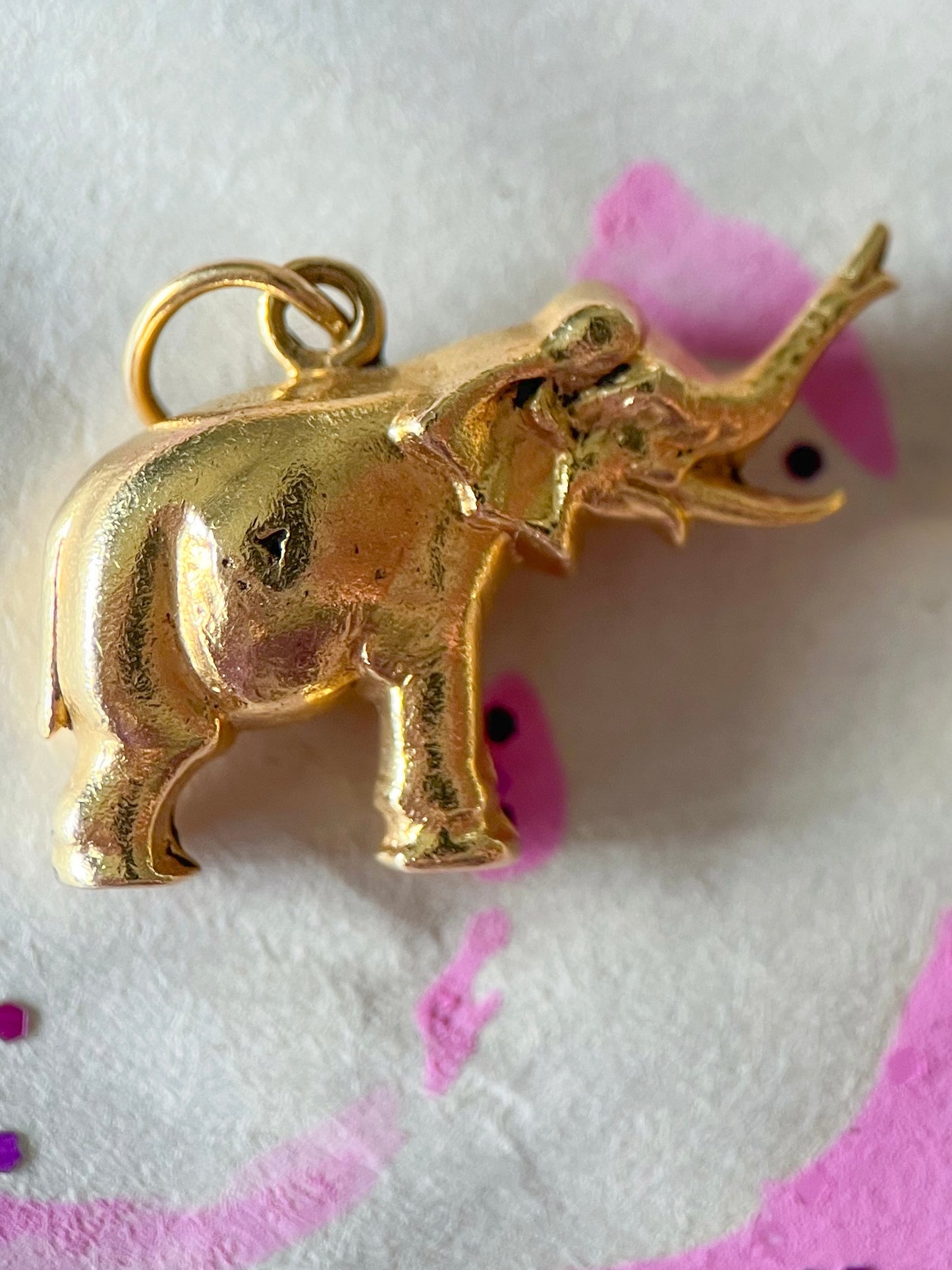 Vintage Elephant 14k Yellow Gold Charm, circa 1950s-60s
