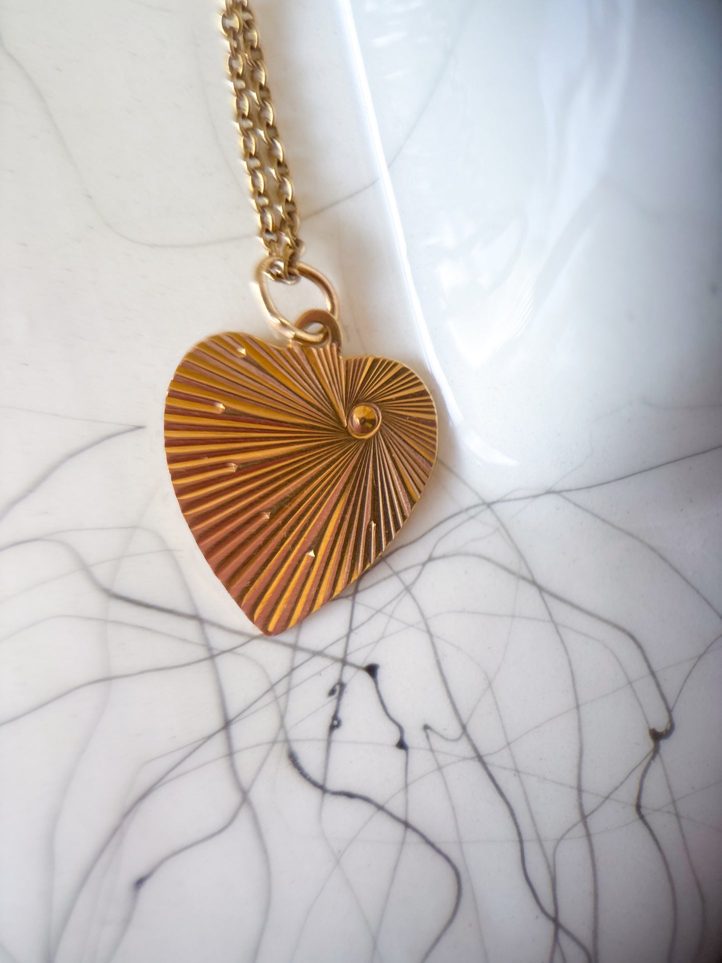 Vintage Engine Turned Heart 14k Yellow Gold Charm, Engraved: "Thou Shall Not Bear False Witness Against Thy Neighbor"