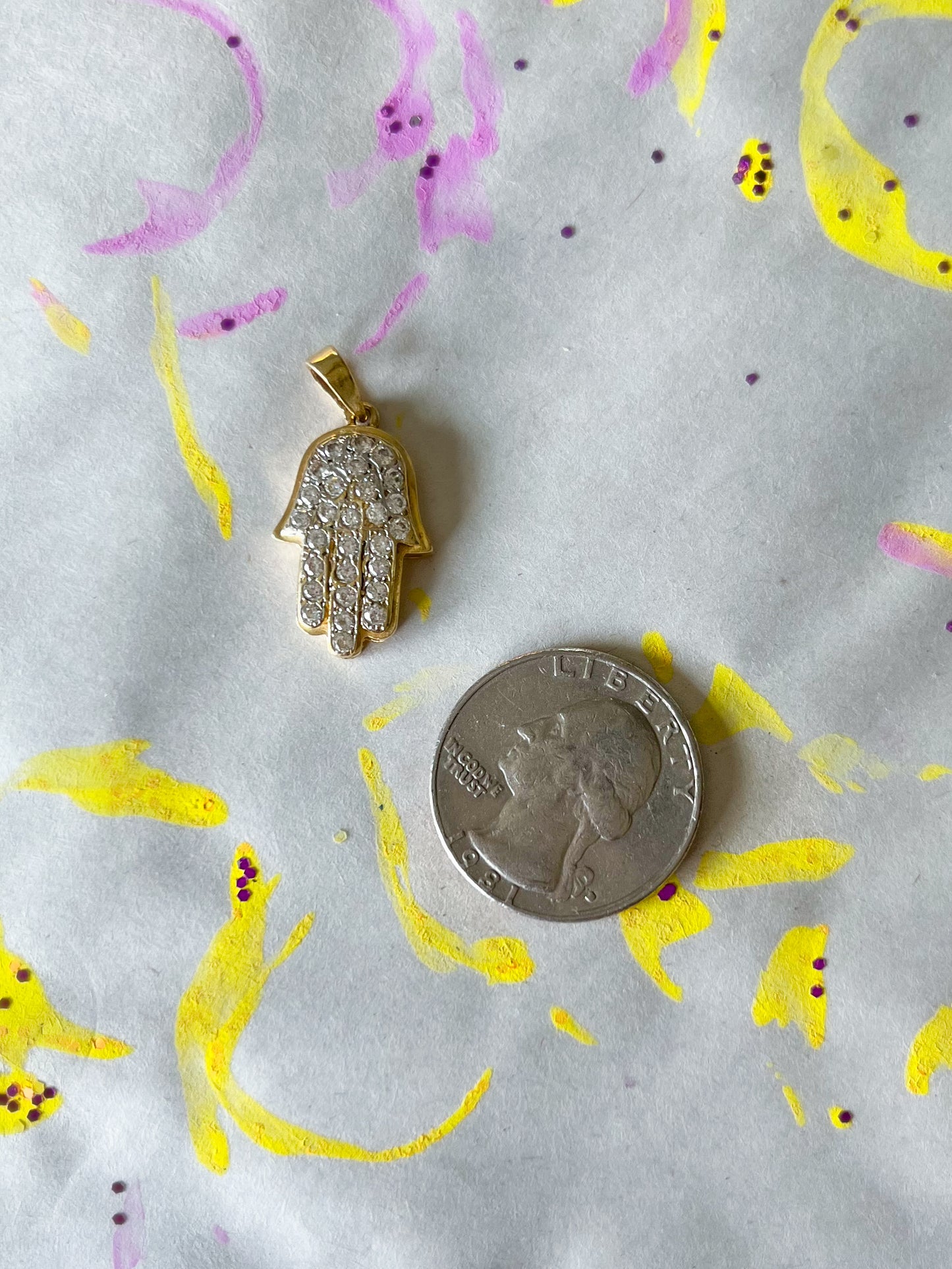 Vintage Hamsa with CZ 14k Yellow Gold Charm