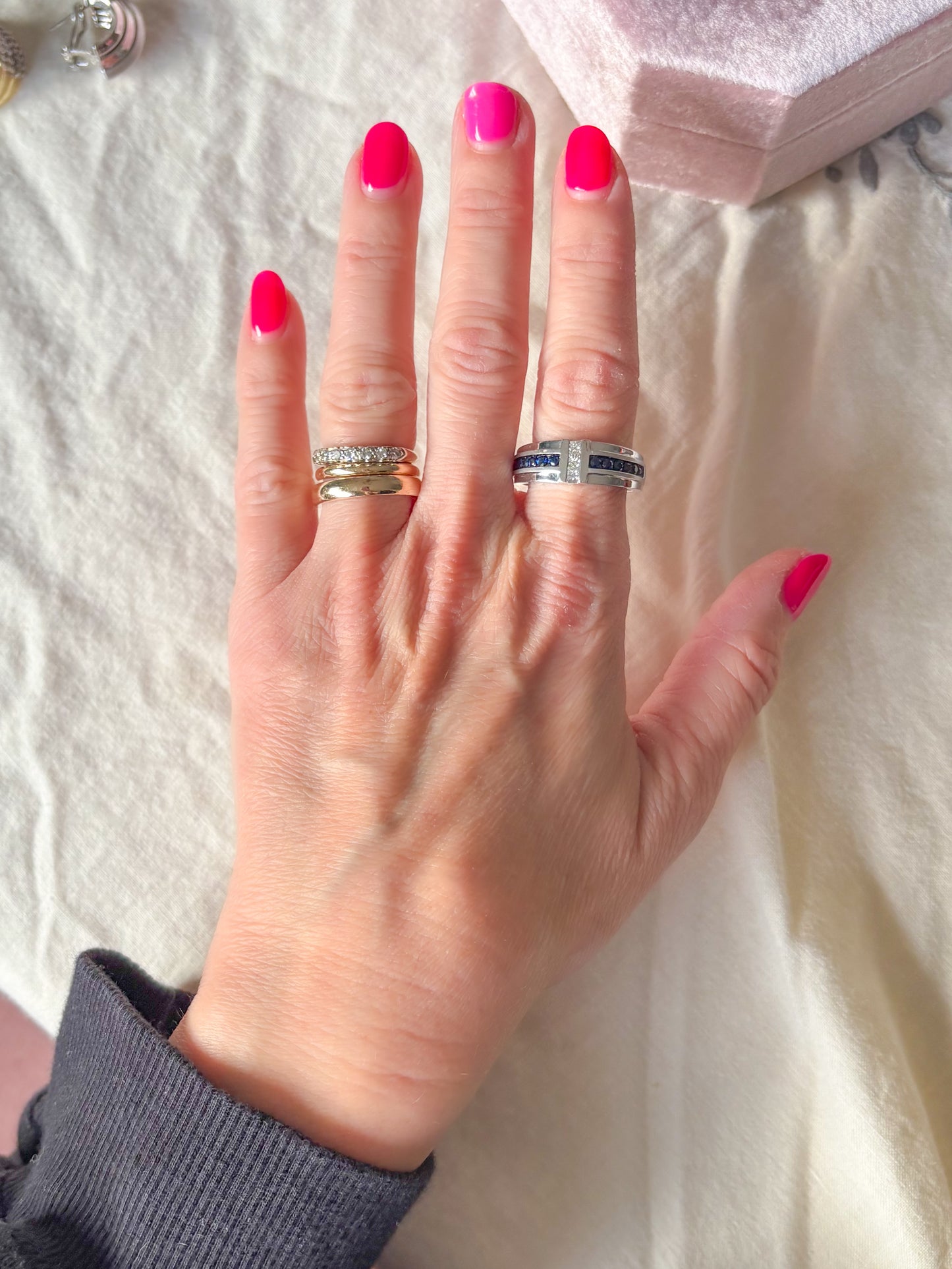 Vintage Natural Sapphire and Diamond 10k White Gold Men's Ring