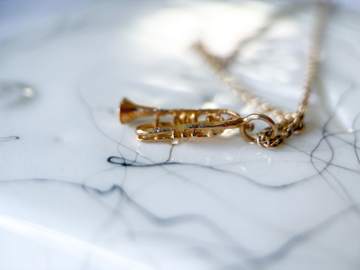 Vintage Trumpet 14k Yellow Gold Charm