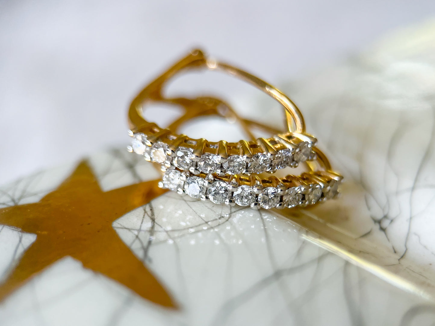 Natural Diamond 14k Yellow Gold One Row Half Hoop Earrings