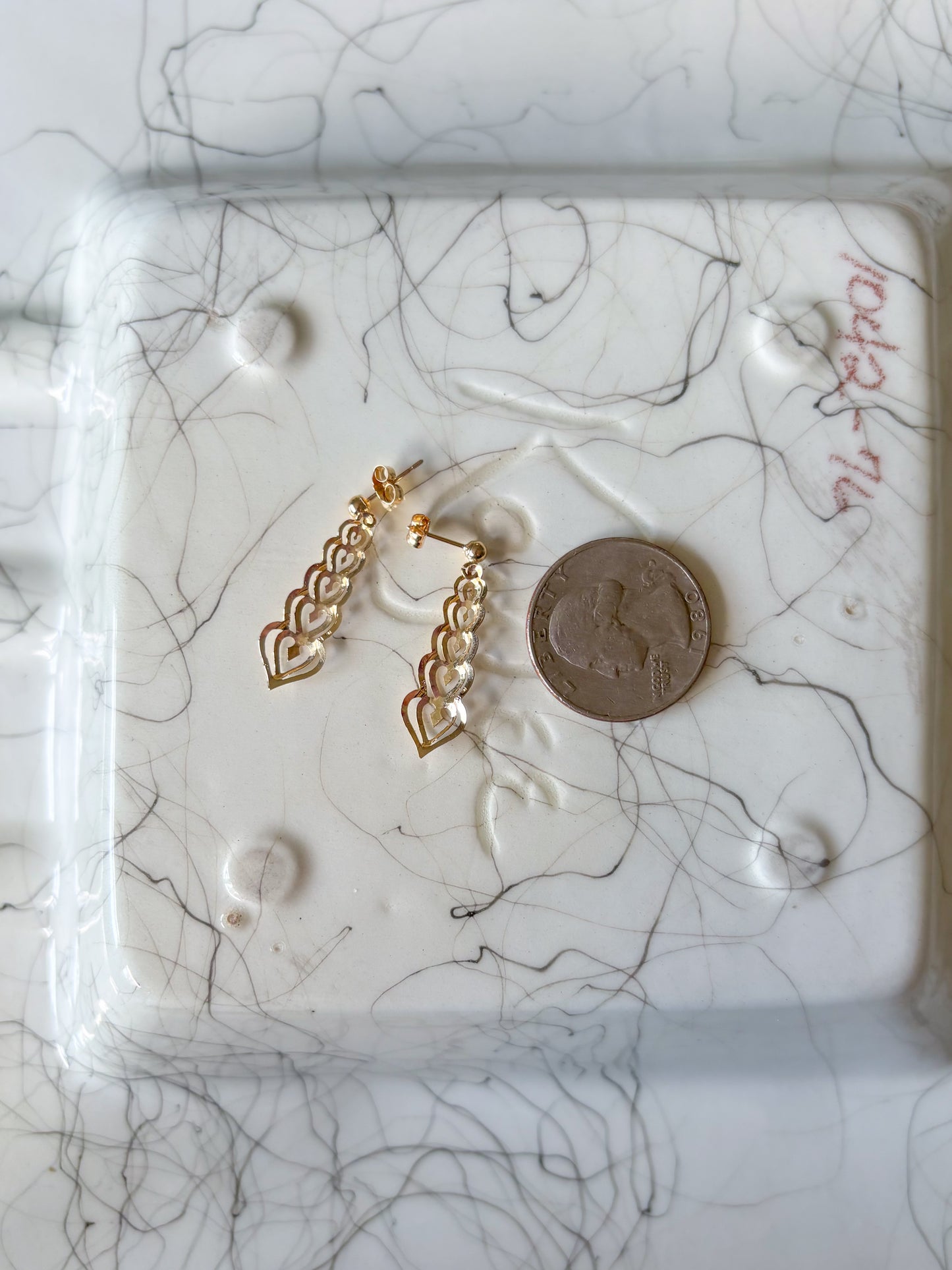 Vintage Dangle Heart 14k Yellow Gold Earrings
