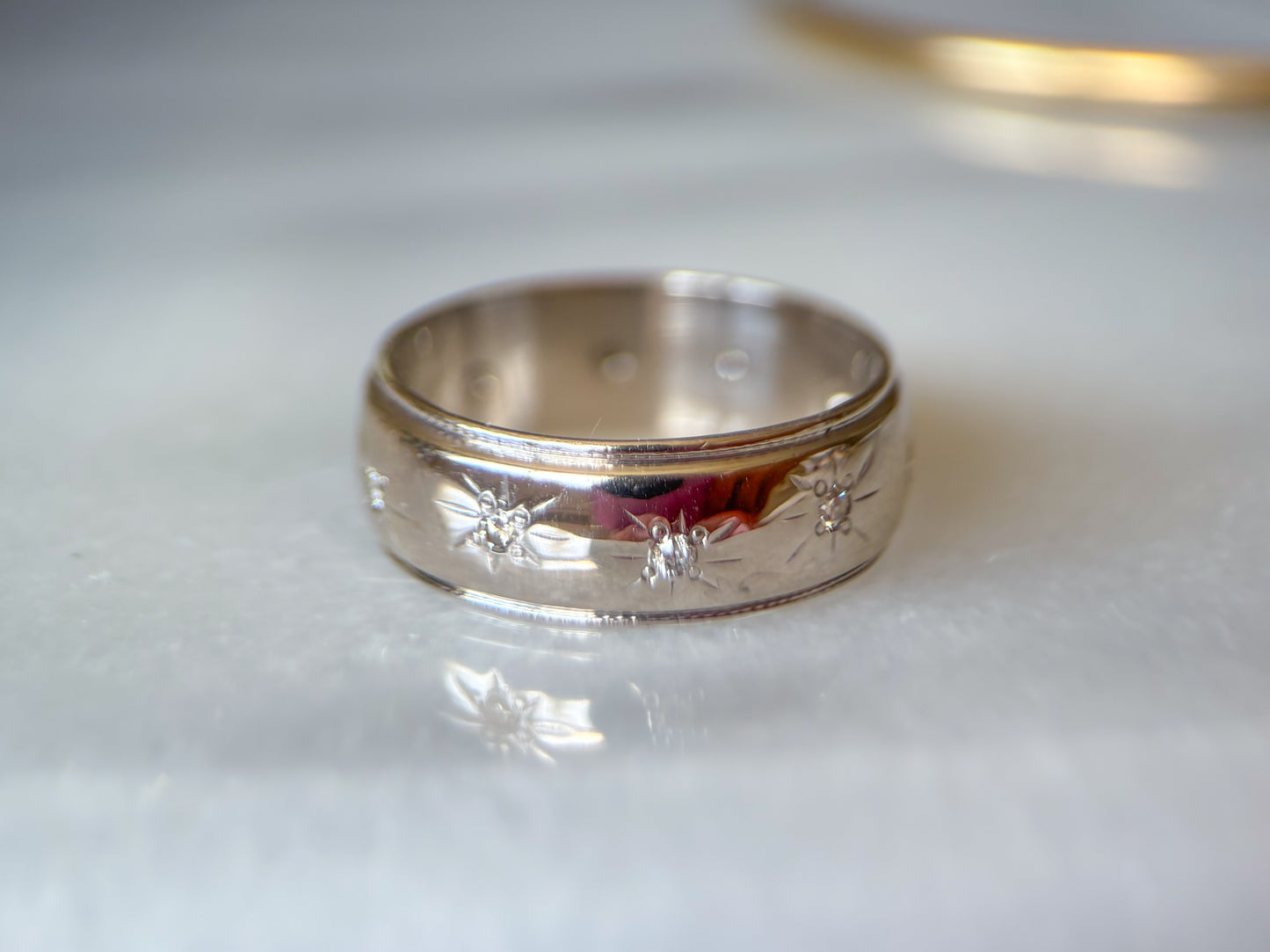 Vintage Natural Diamond 14k White Gold Mens Ring