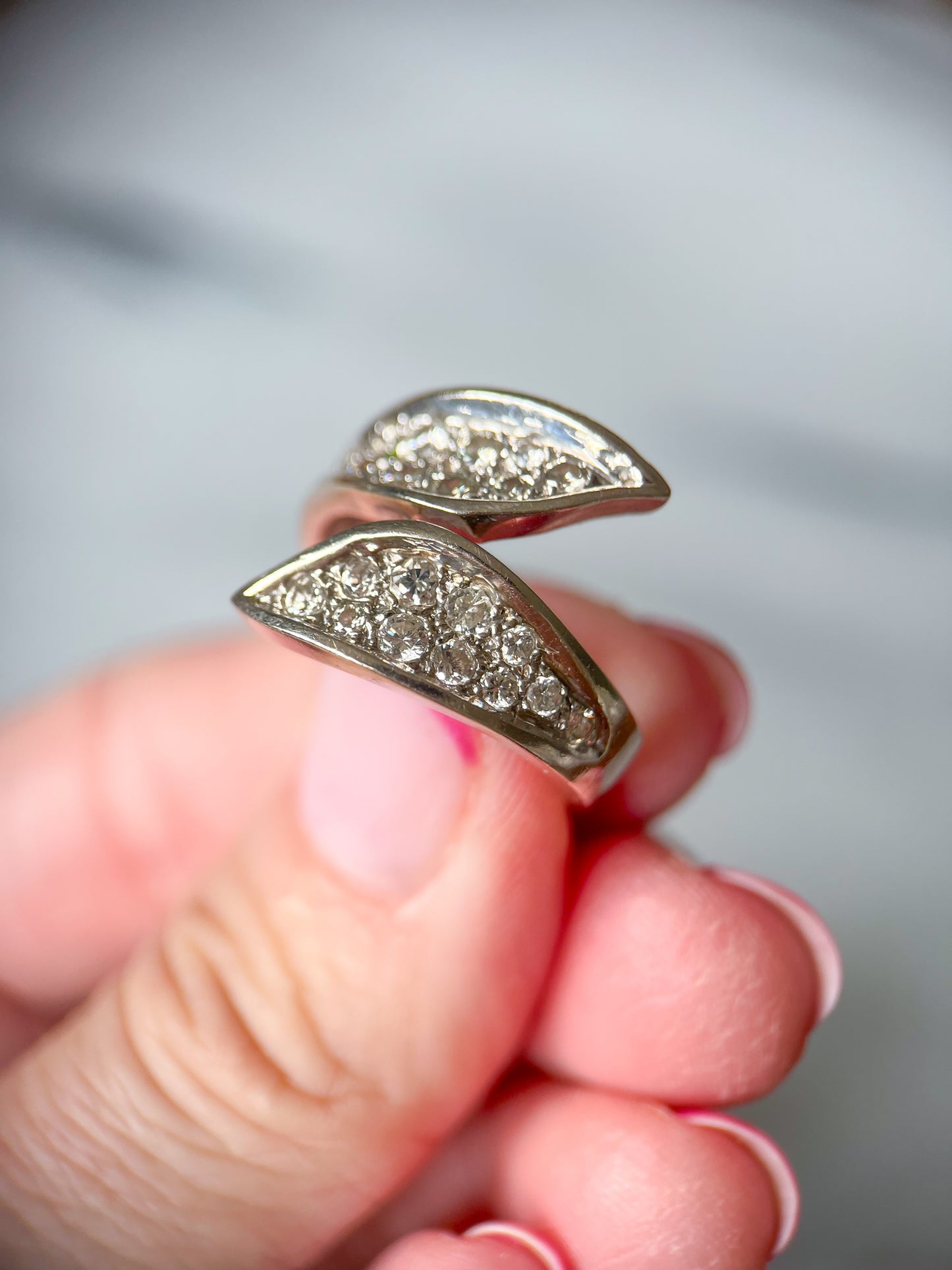 Vintage Natural Diamond 14k White Gold Statement Ring, circa 1970s