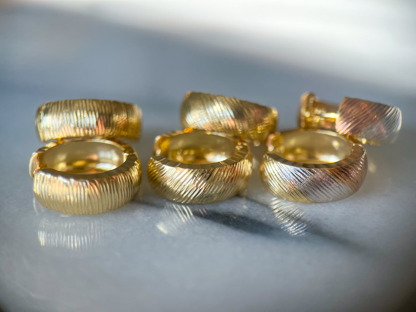 14k Yellow and Tri Colored Gold Huggies - 3 Styles