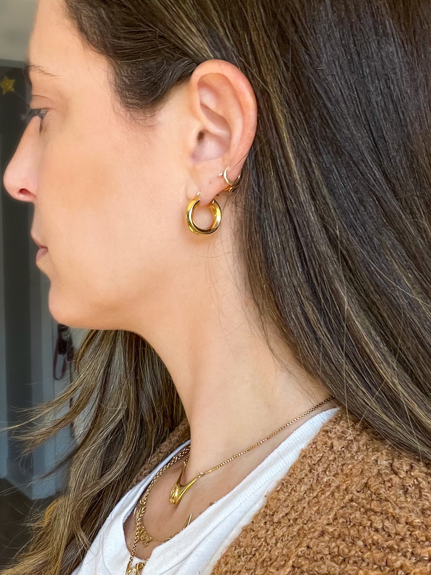 Vintage Chunky Faceted 14k Yellow Gold Hoop Earrings