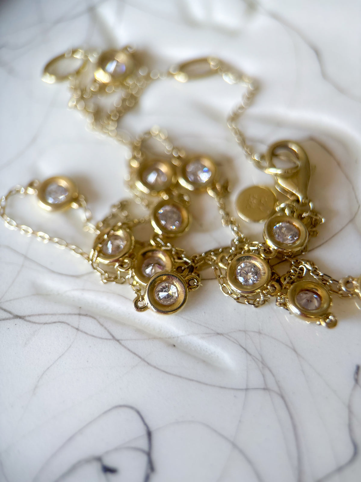 Vintage Natural Diamond by the Yard 18 Inch Chain Necklace in 14k Yellow Gold
